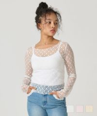 トップス/シアー/レースカット/花柄/メロウ