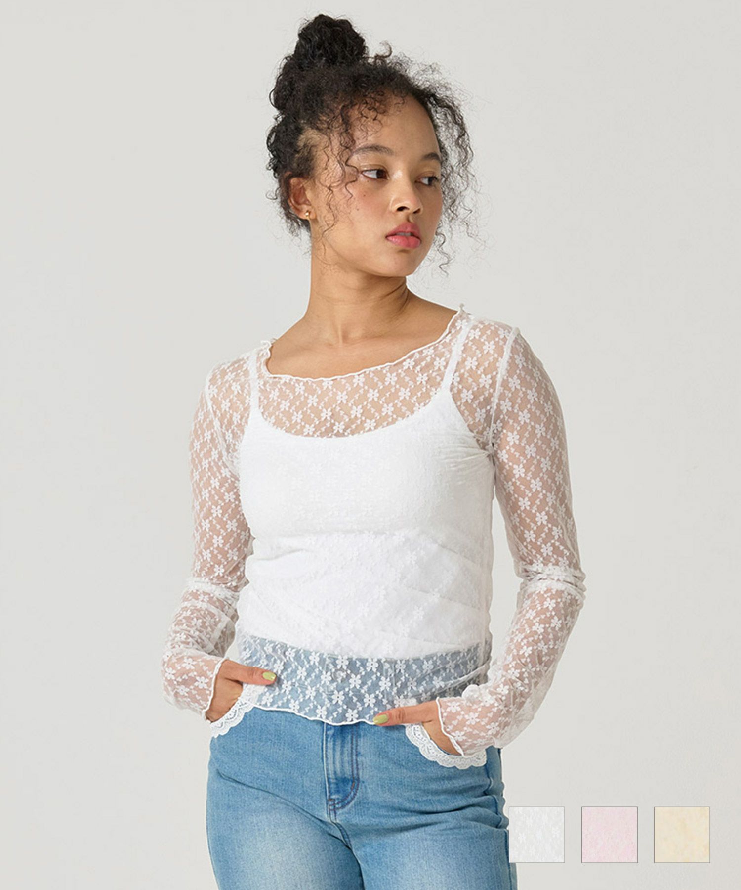 トップス/シアー/レースカット/花柄/メロウ