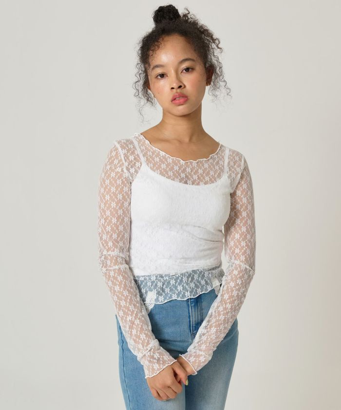 トップス/シアー/レースカット/花柄/メロウ