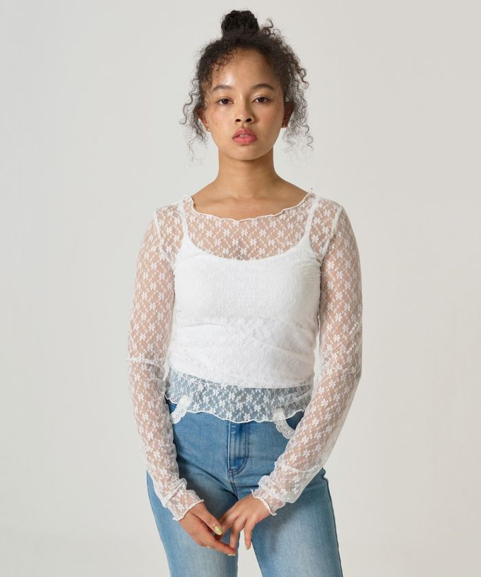 トップス/シアー/レースカット/花柄/メロウ