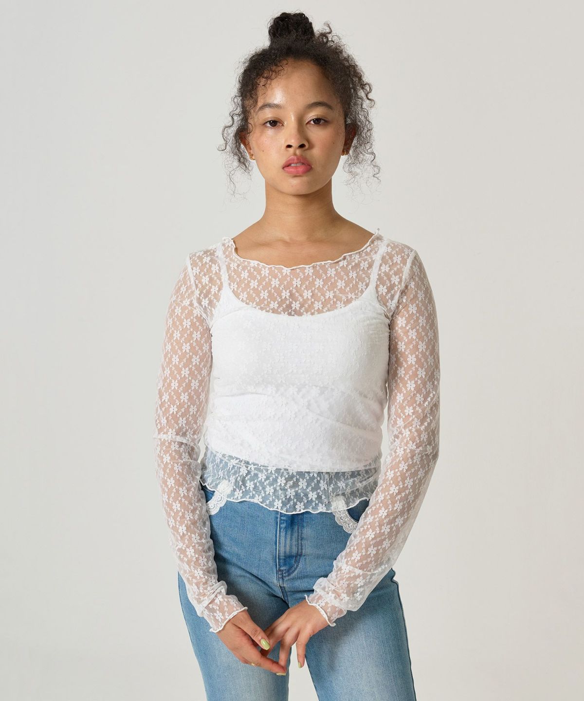 トップス/シアー/レースカット/花柄/メロウ