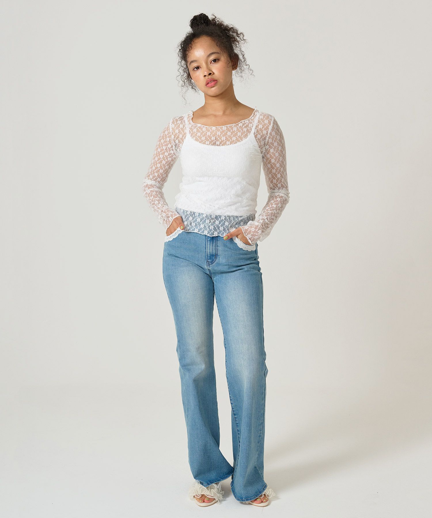 トップス/シアー/レースカット/花柄/メロウ