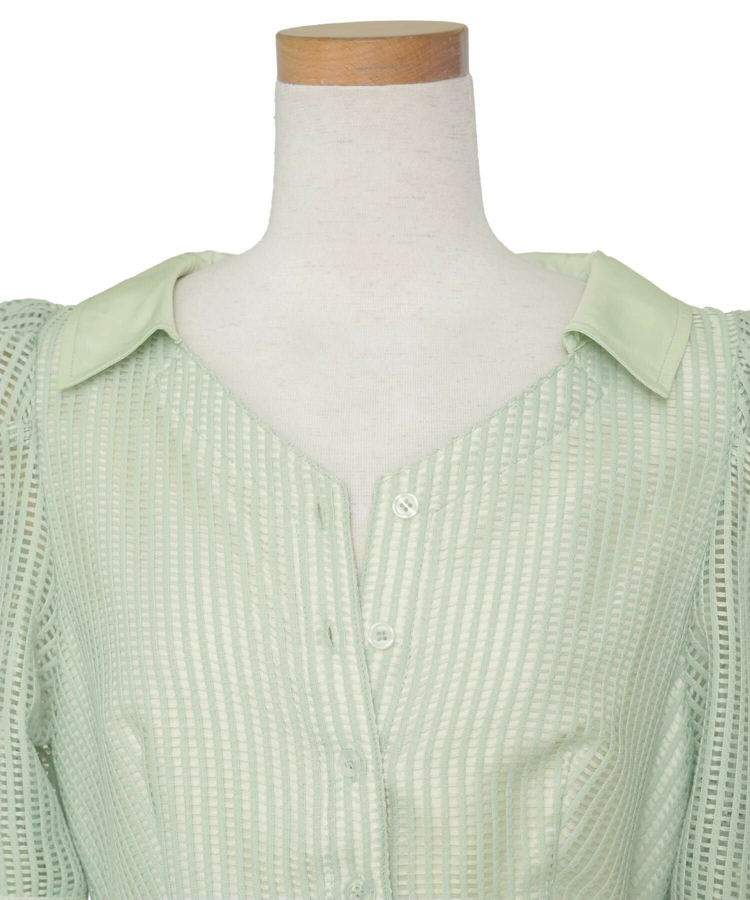 レディース/ワンピース/レース/袖リボン/開襟/フレアワンピース/清涼感/オケージョン/結婚式/アフタヌーンティー/上品/エレガント/フェミニン/可愛い/春/夏/シャツ襟/半袖/異素材/ピンクベージュ/ホワイト/ミント/ネイビー/新色/人気/彼ママ/お食事会