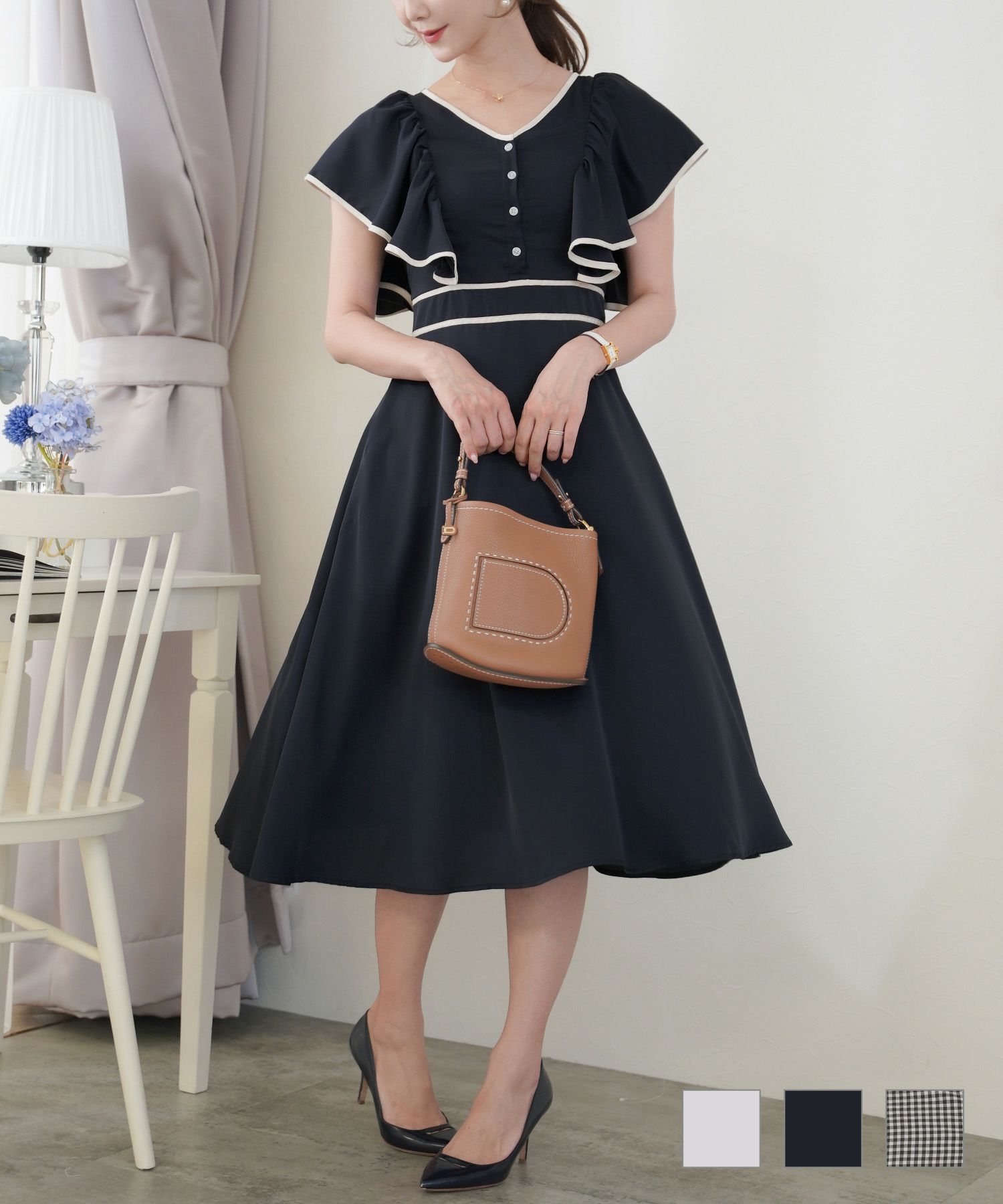 美品 フォクシー フレンチウィング バイカラーワンピース リボン 40  