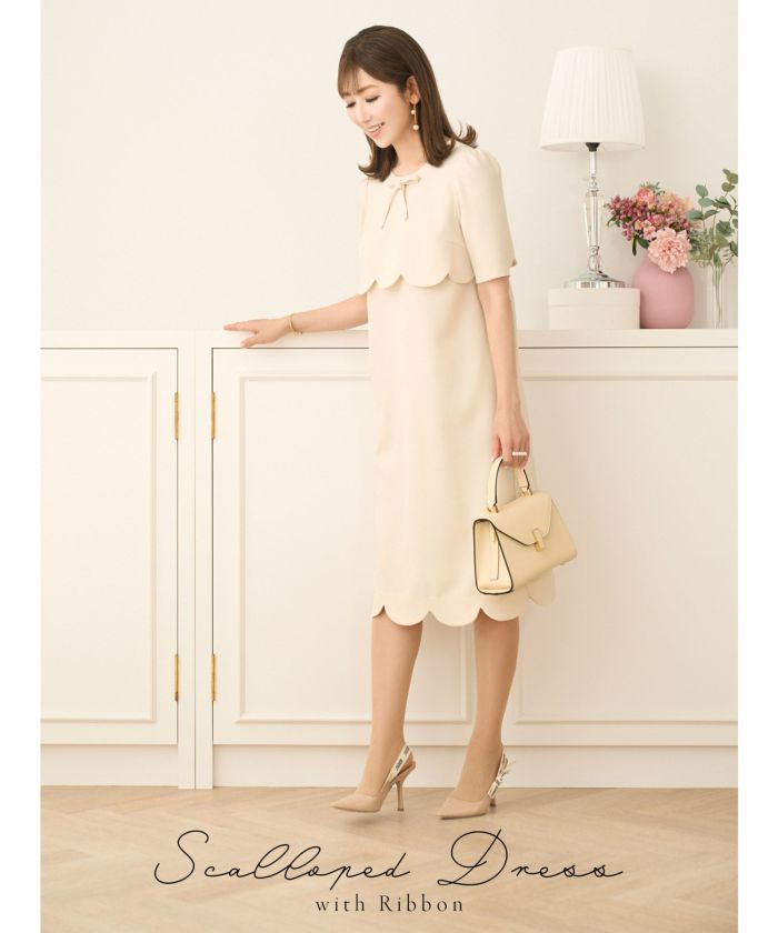 akanekujira様　M's GRACY　40　現行タグ　スカラップワンピー 襟元スカラップジャージーワンピース | msgracy