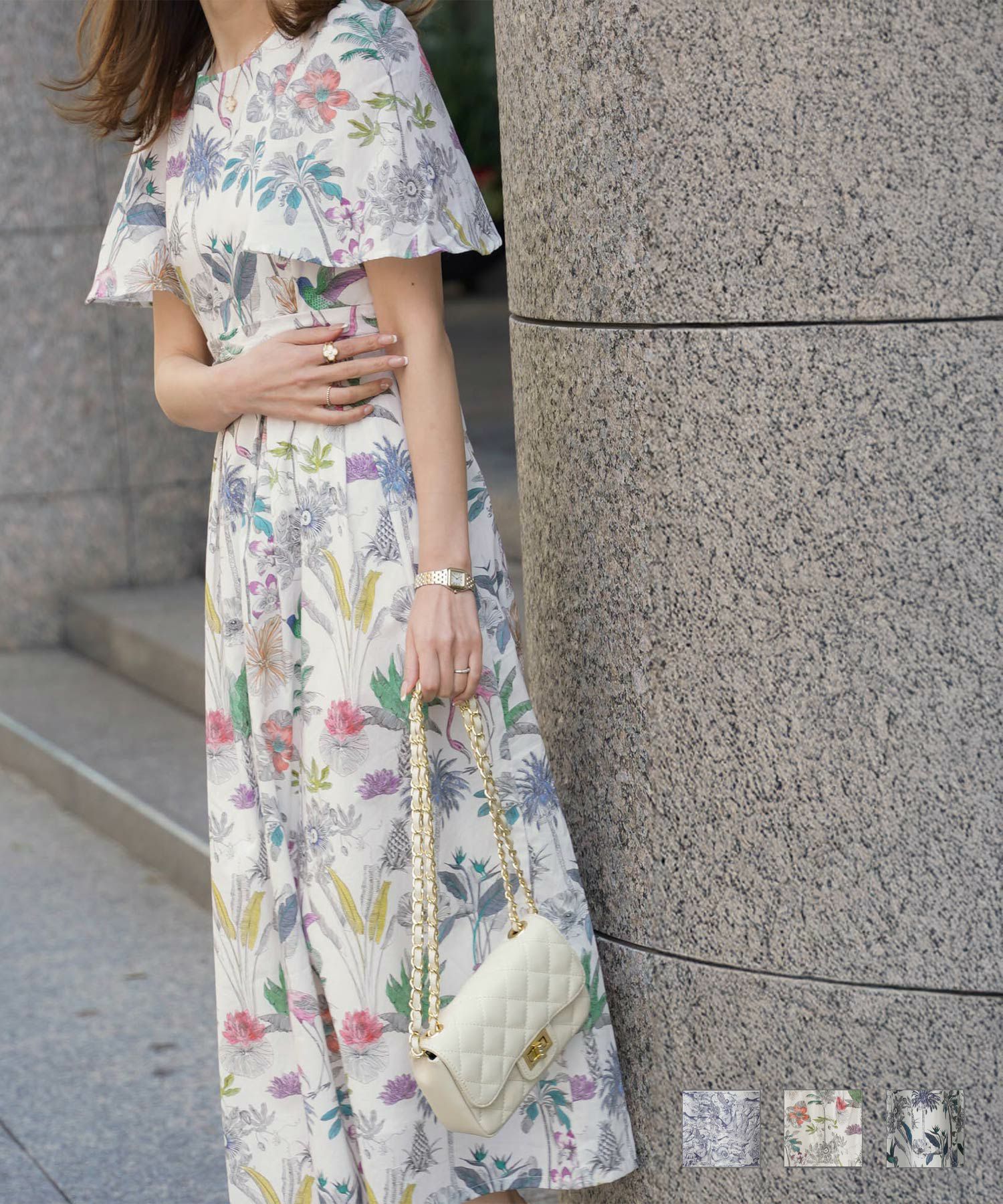 リゾート ロング ワンピース Made with Liberty Fabric HUIT 海のジュイ柄/ミックストロピカル柄/ブルートロピカル柄