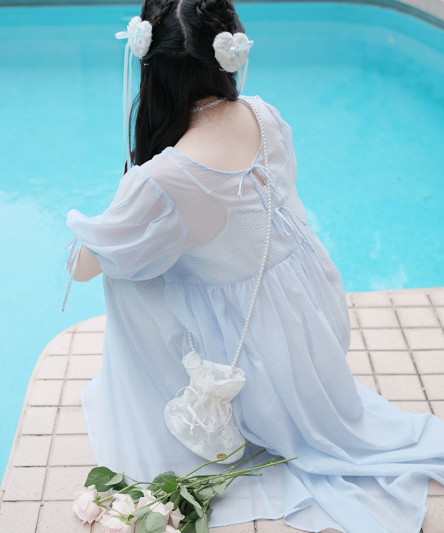 バッグ/パールチェーン/刺しゅう/レース/巾着/バッグ/ホワイト/フリー