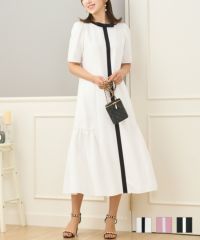 配色リボンリラックスストレッチワンピース半袖PrimaScherrer全3色｜psc321-0835【1】