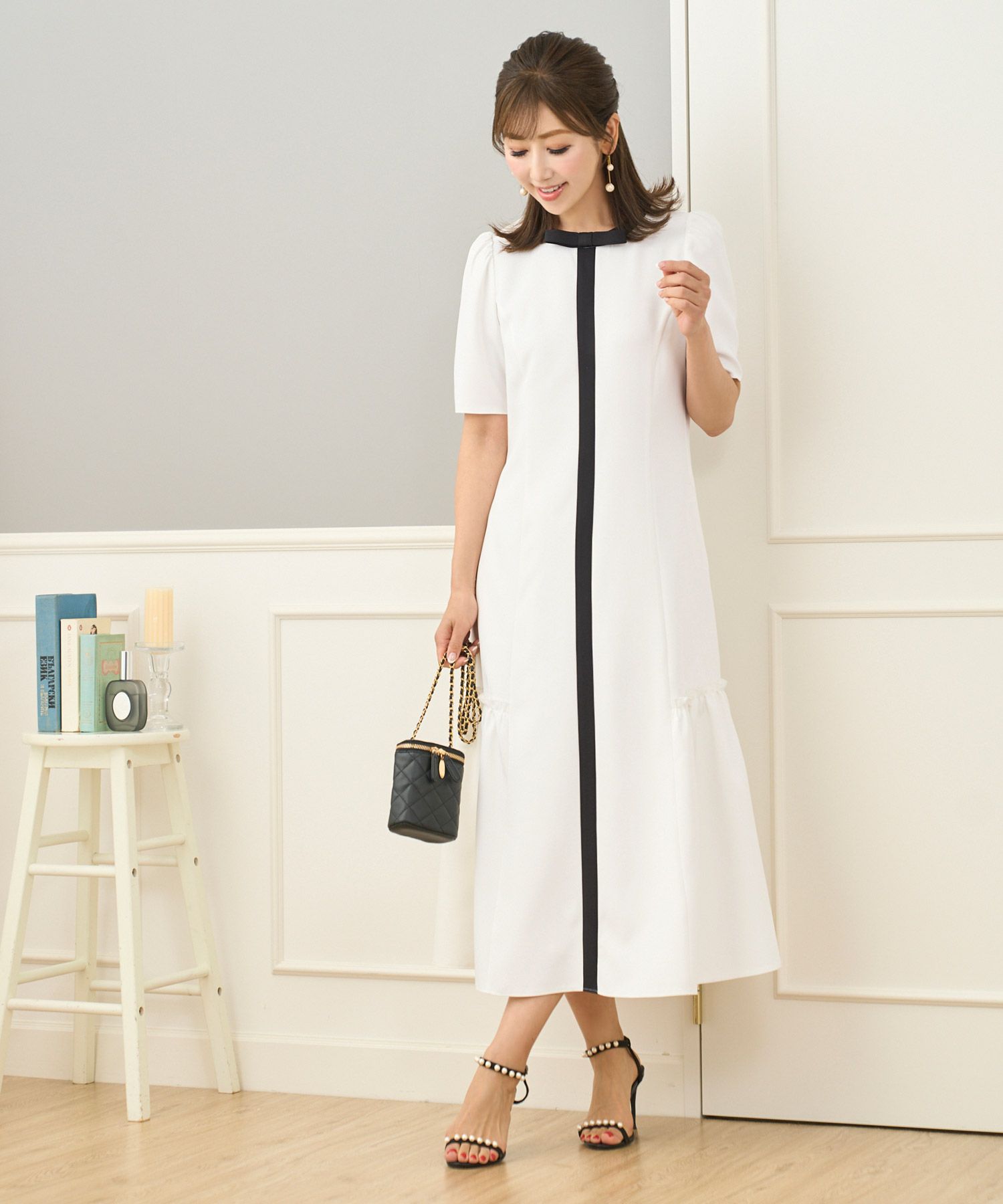 配色リボン リラックス ストレッチ ワンピース 半袖 Prima Scherrer 全