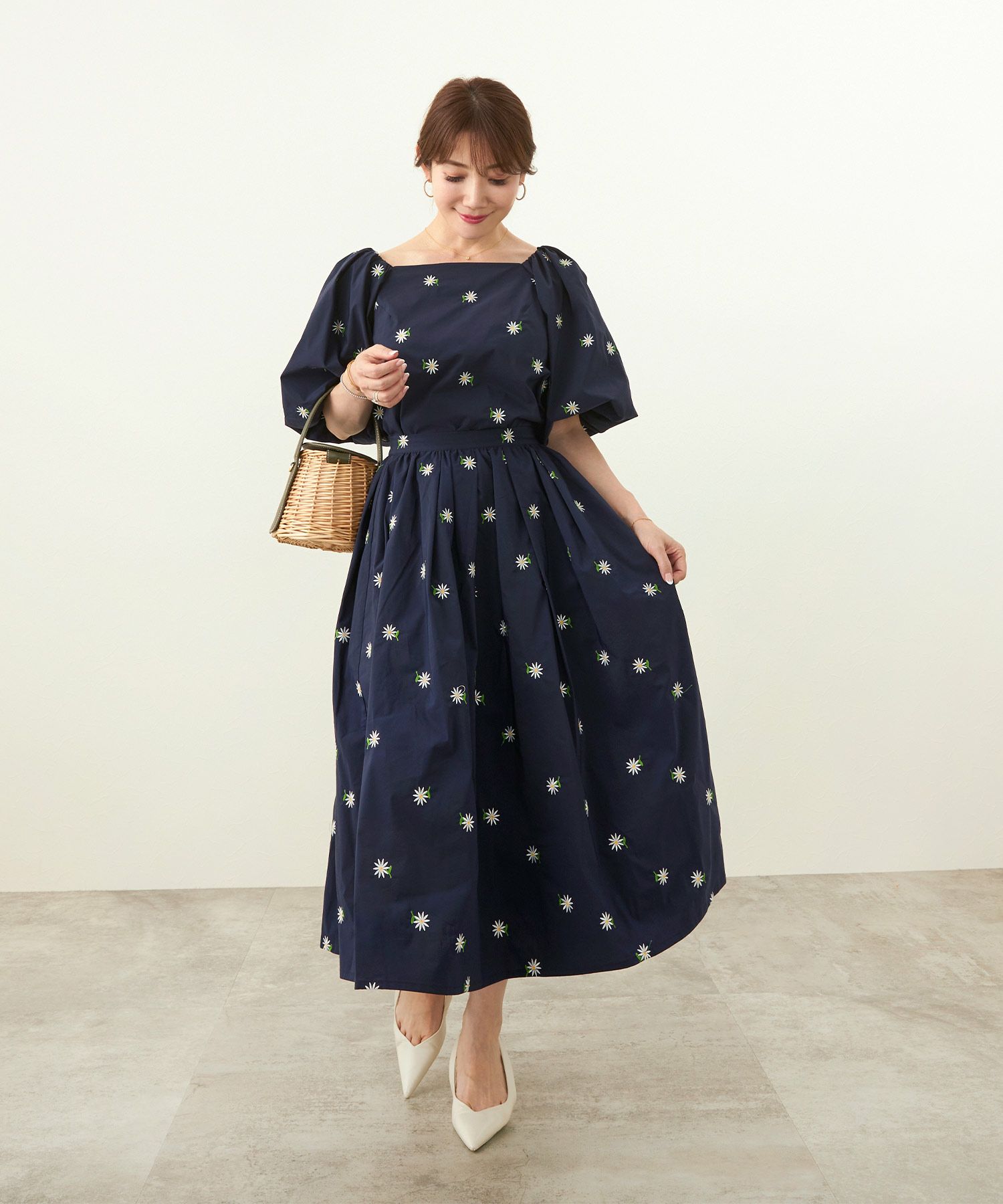 手洗い可/スカートレディースボトムスかわいい配色おしゃれ春夏秋洗える白黒大人ジョイントスペース