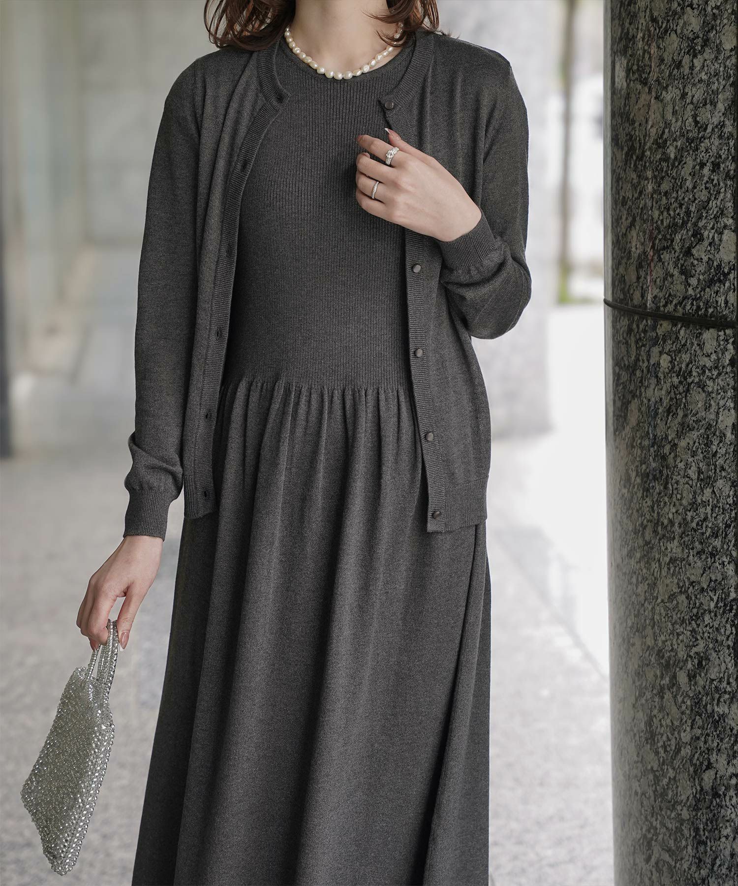 ワンピース/ラメ/サマーニット/ワンピース/チャコール/ベージュ/ブラック/S/M