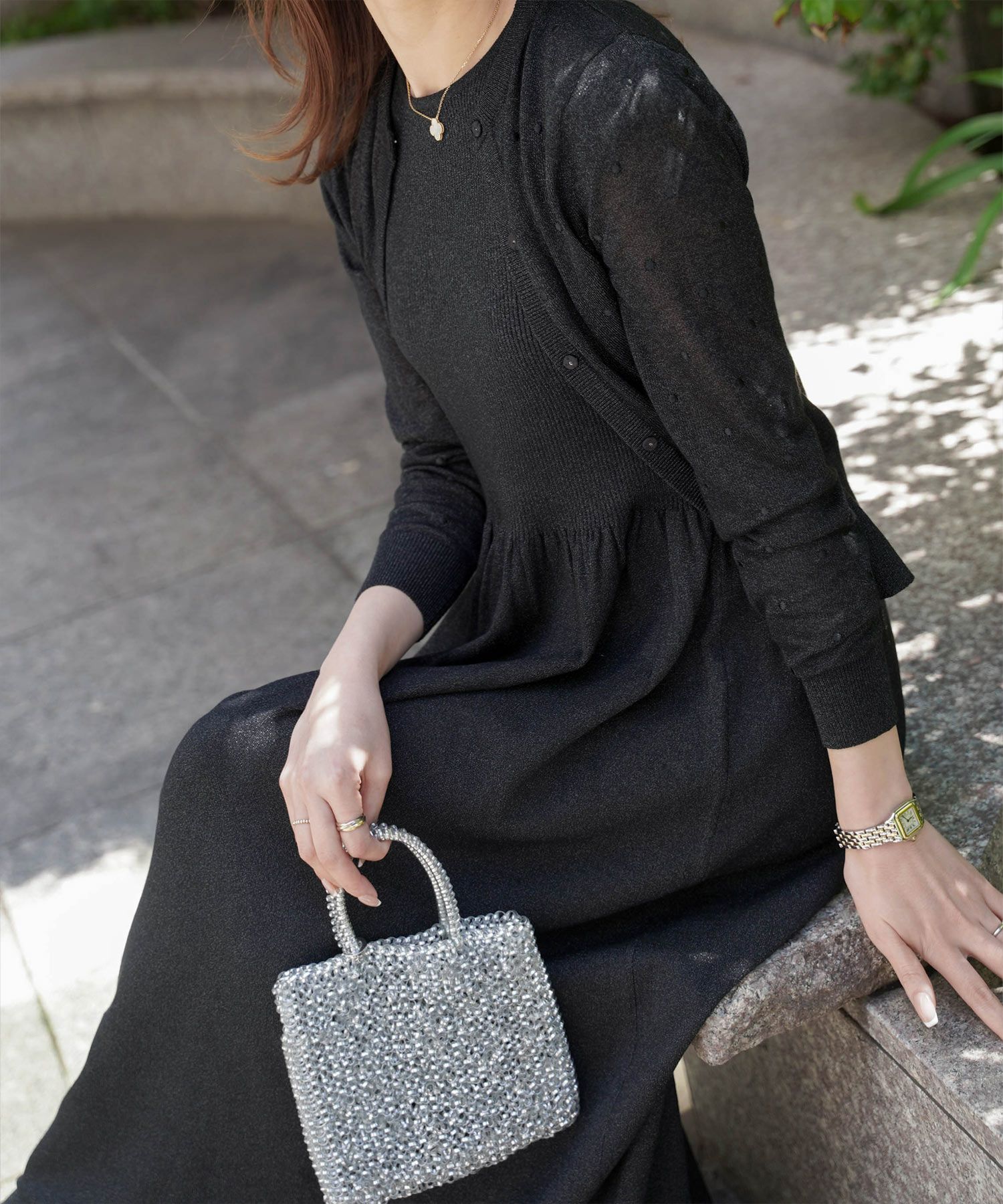 ワンピース/ラメ/サマーニット/ワンピース/チャコール/ベージュ/ブラック/S/M