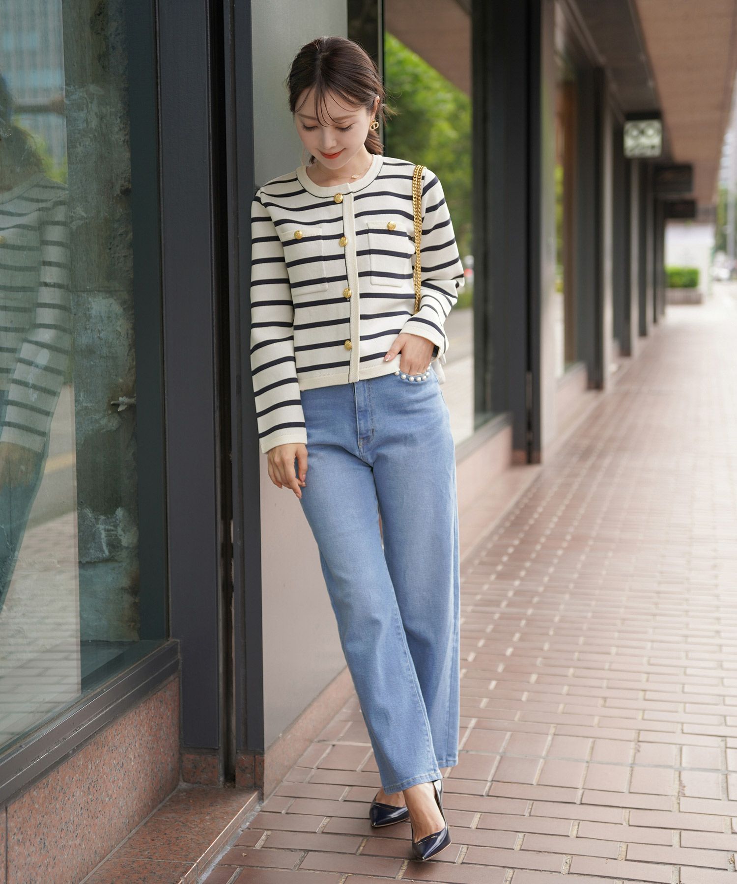 ウエストシェイプ ハート刺繍 デニム パンツ le reve vaniller 全3色  