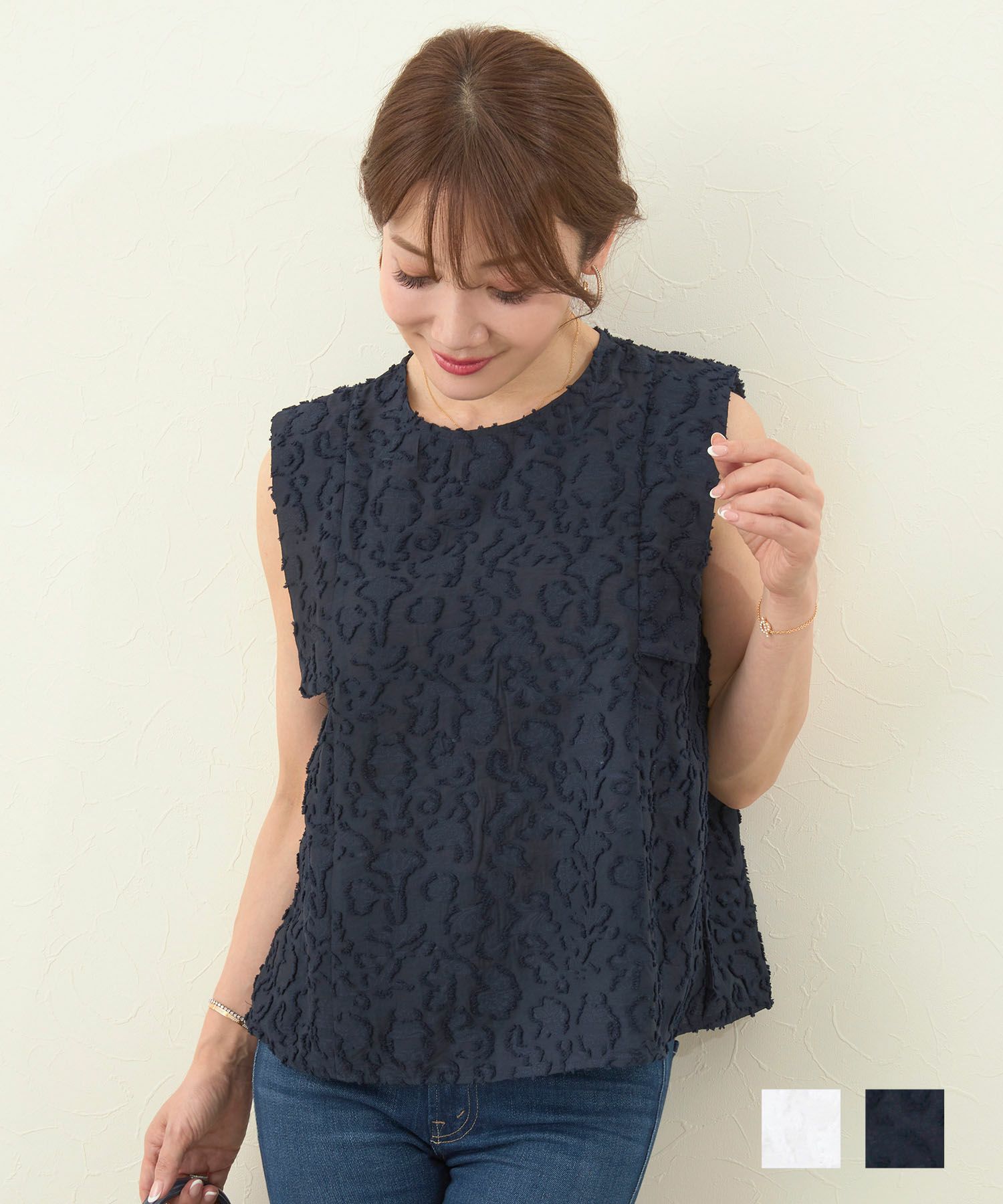 ジャガード プチスリーブ ブラウス Liala×PG