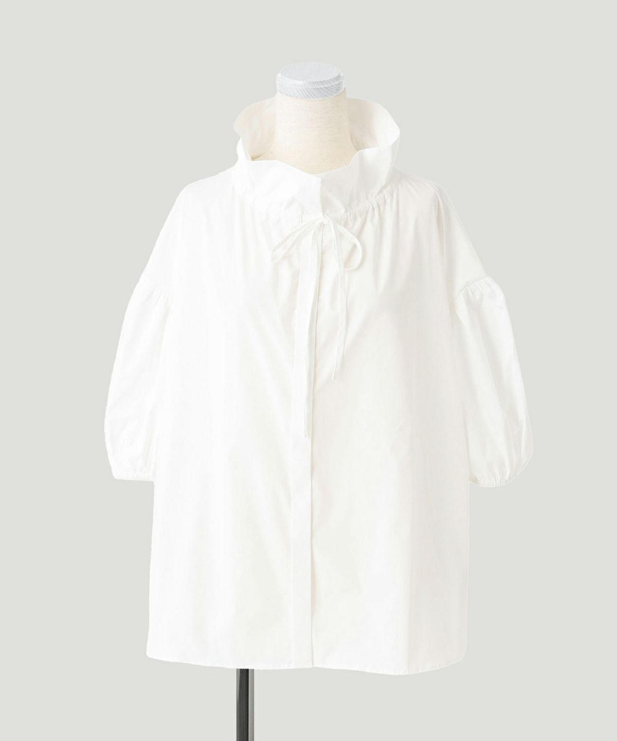 ブラウス/スタンド フリル カラー ブラウス/ホワイト/ブラック/M