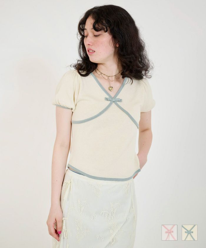 【SOEJU ソージュ】美品 半袖 ウール ニット プルオーバー 春夏 現行 シルクコットンVネックニットプルオーバー - SOÉJU online store