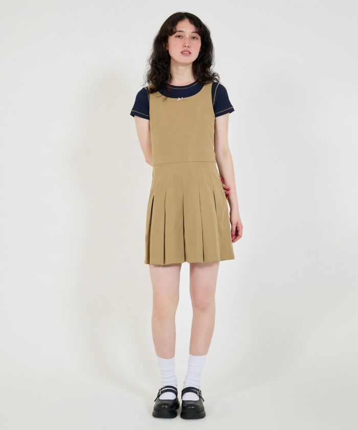 GW-SALE プリーツ切替 ミニ丈無地ワンピース TINA：JOJUN 全2色