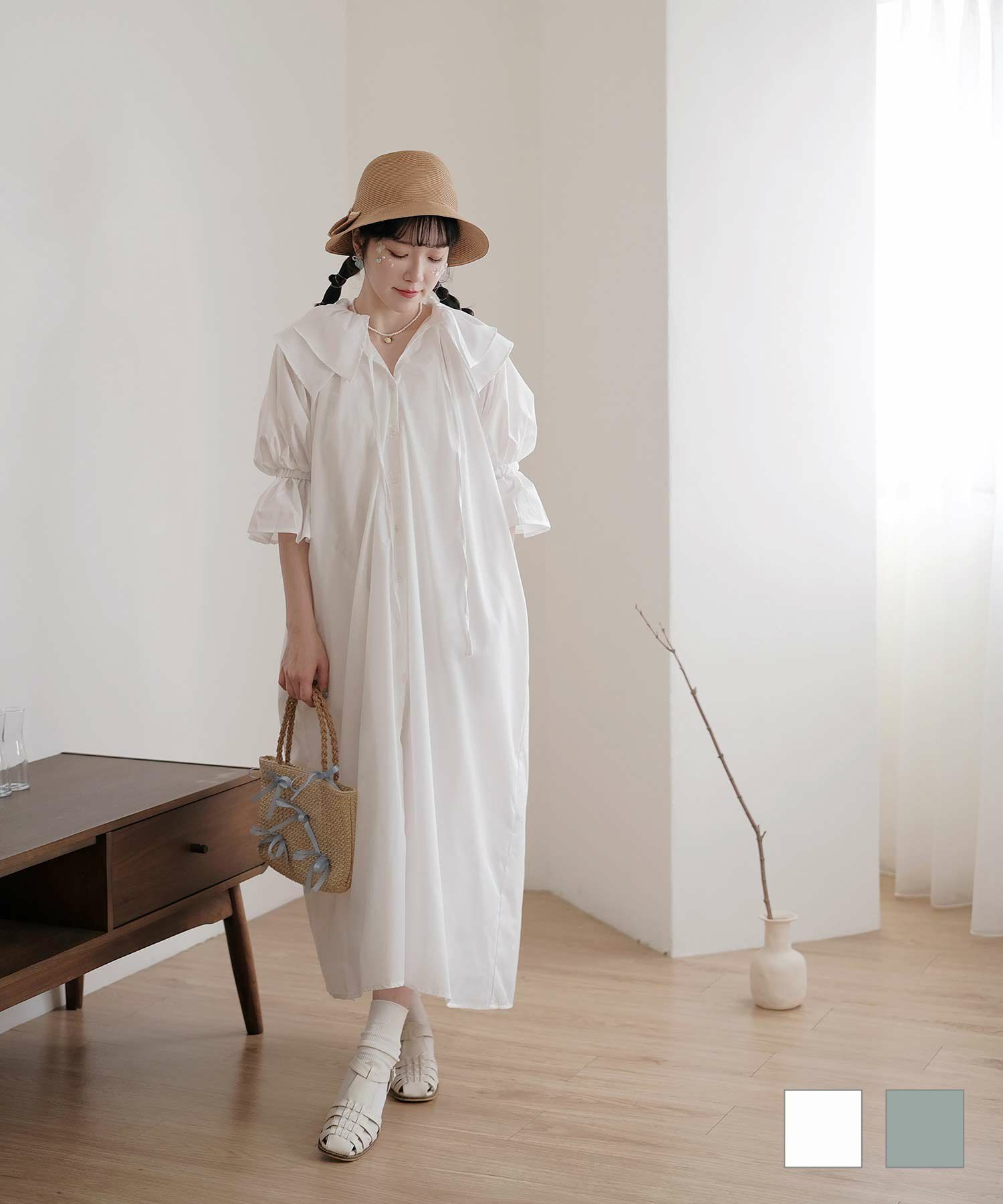 ダブル フリル パフスリーブ ワンピース miolite 全2色｜mio361-0070