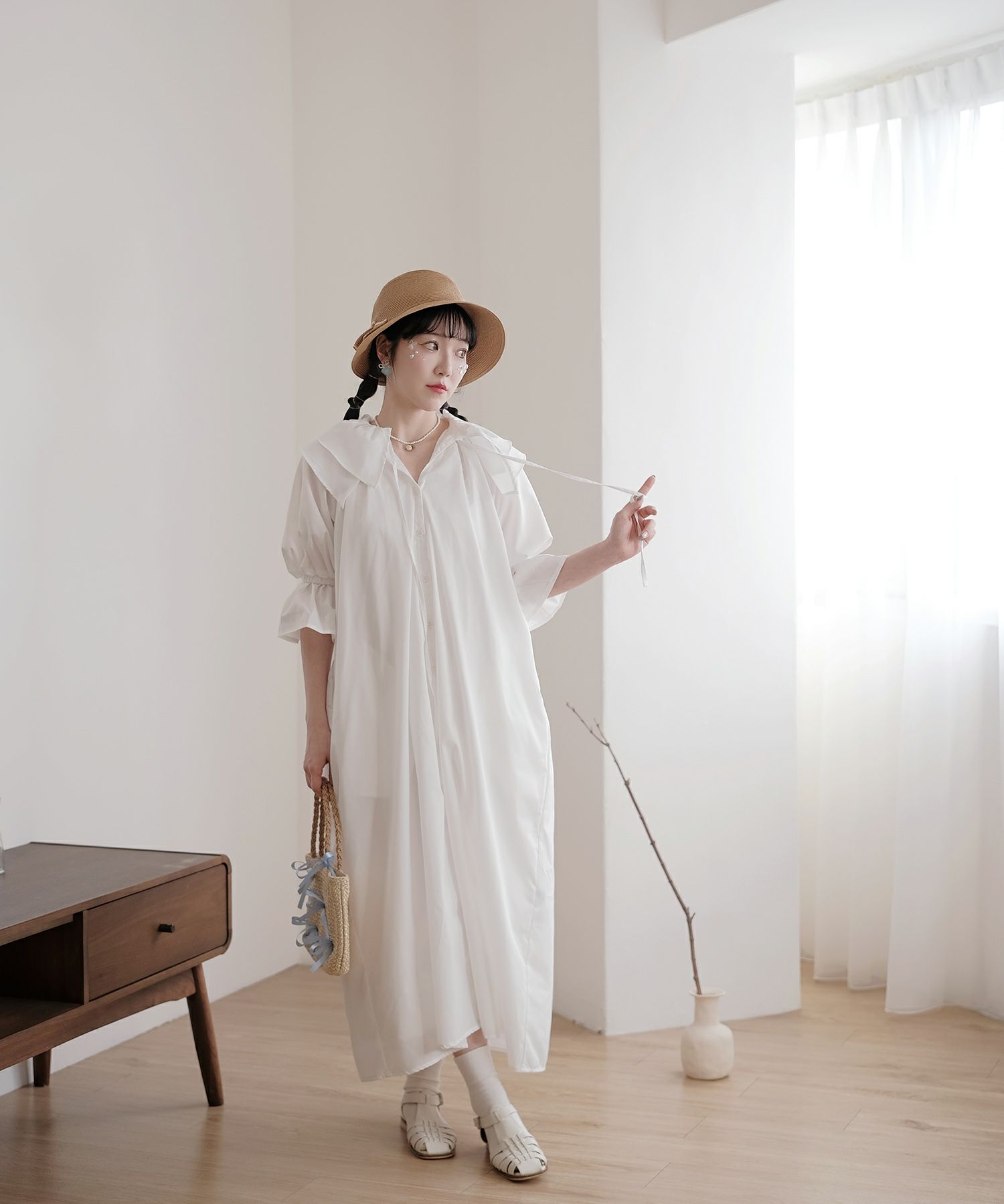 ダブル フリル パフスリーブ ワンピース miolite 全2色｜mio361-0070