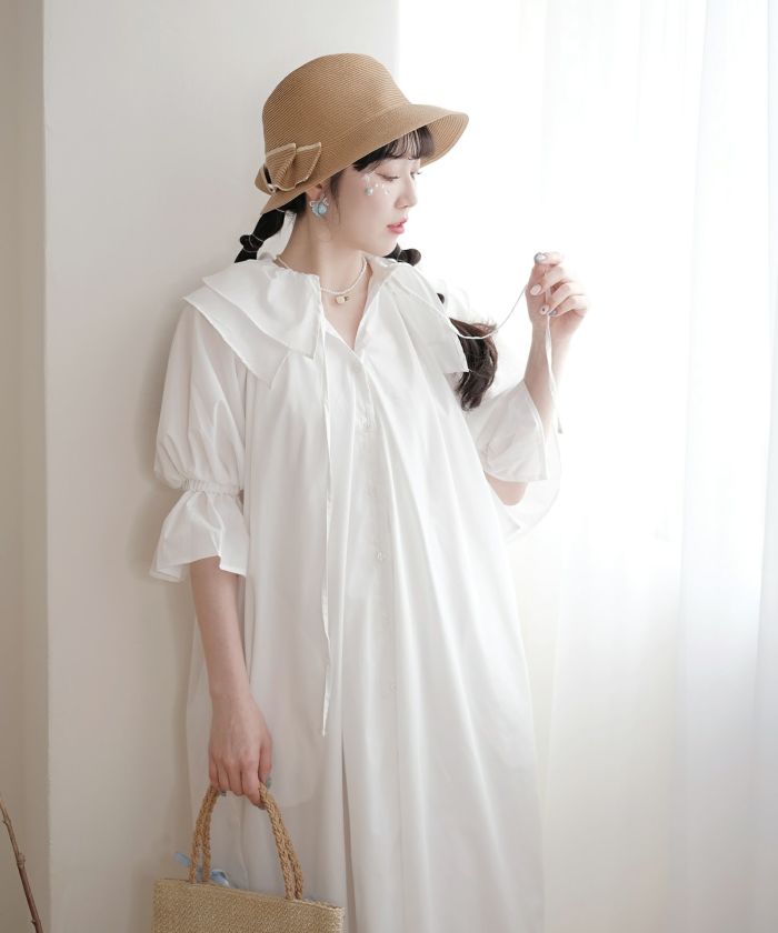 ダブル フリル パフスリーブ ワンピース miolite 全2色｜mio361-0070