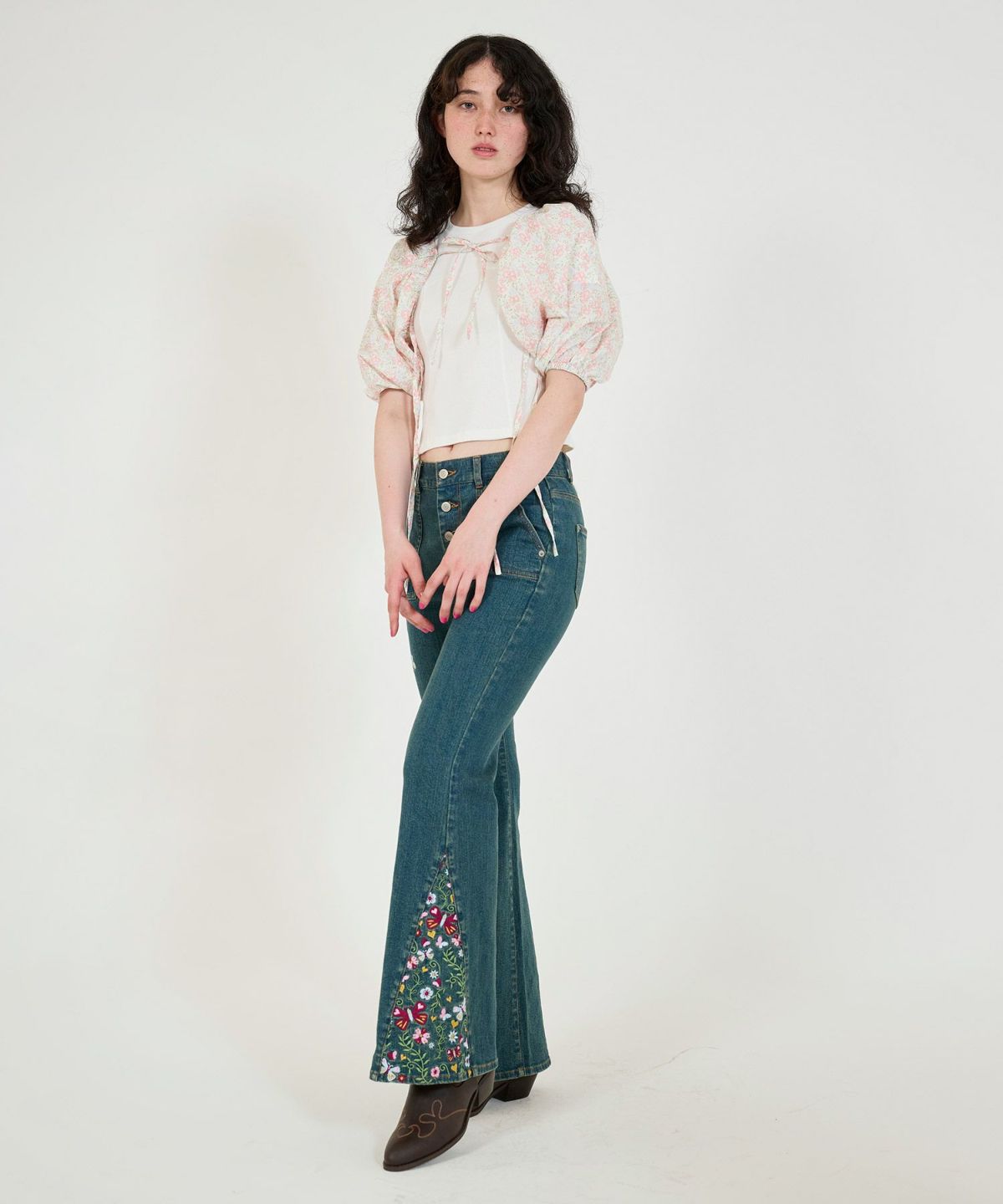 ボレロ/レースアップボレロ/小花柄/リボン