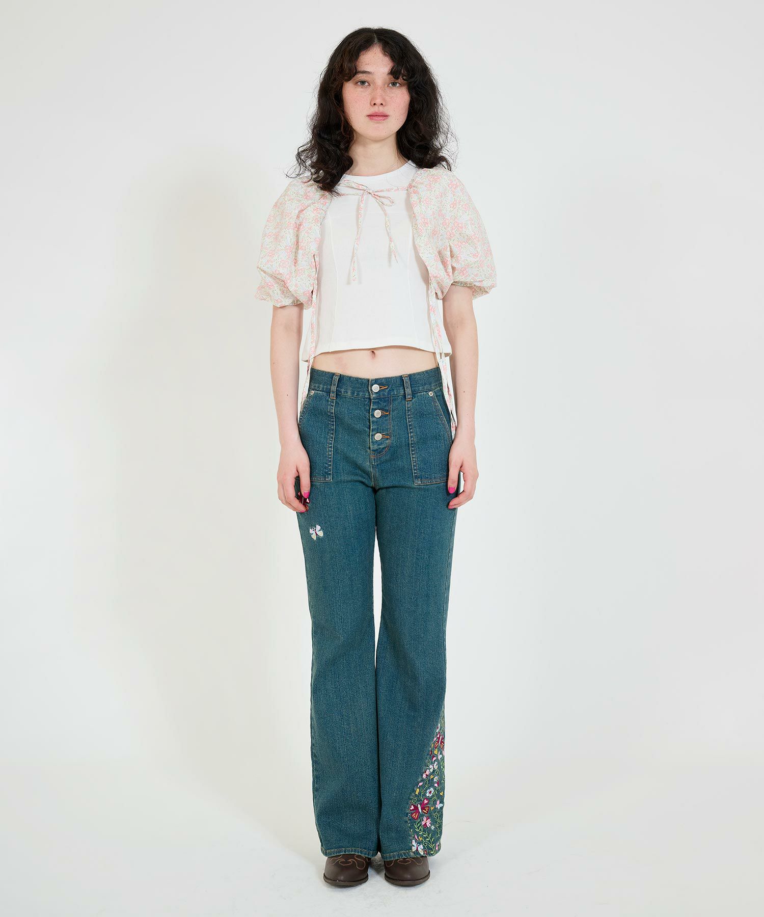 ボレロ/レースアップボレロ/小花柄/リボン