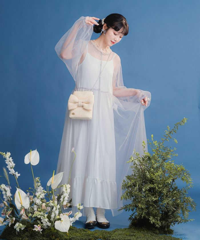 チュール シアー オーバー ワンピース miolite 全2色｜mio361-0071【2