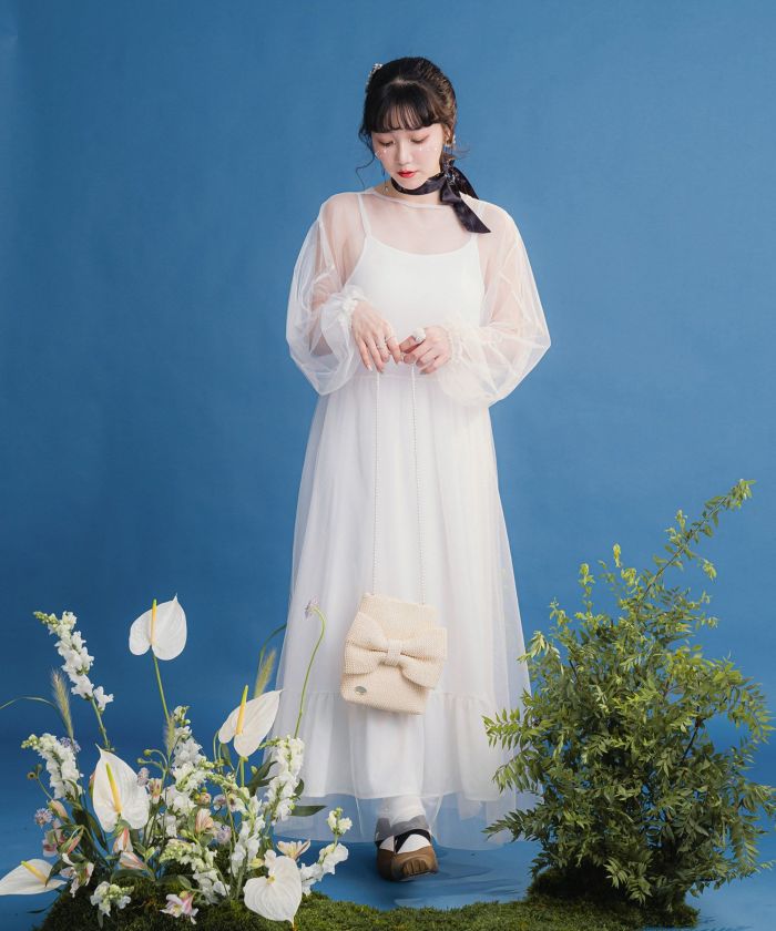 【mjページ】ワンピース チュール シアー オーバー ワンピース miolite 全2色｜mio361-0071【2