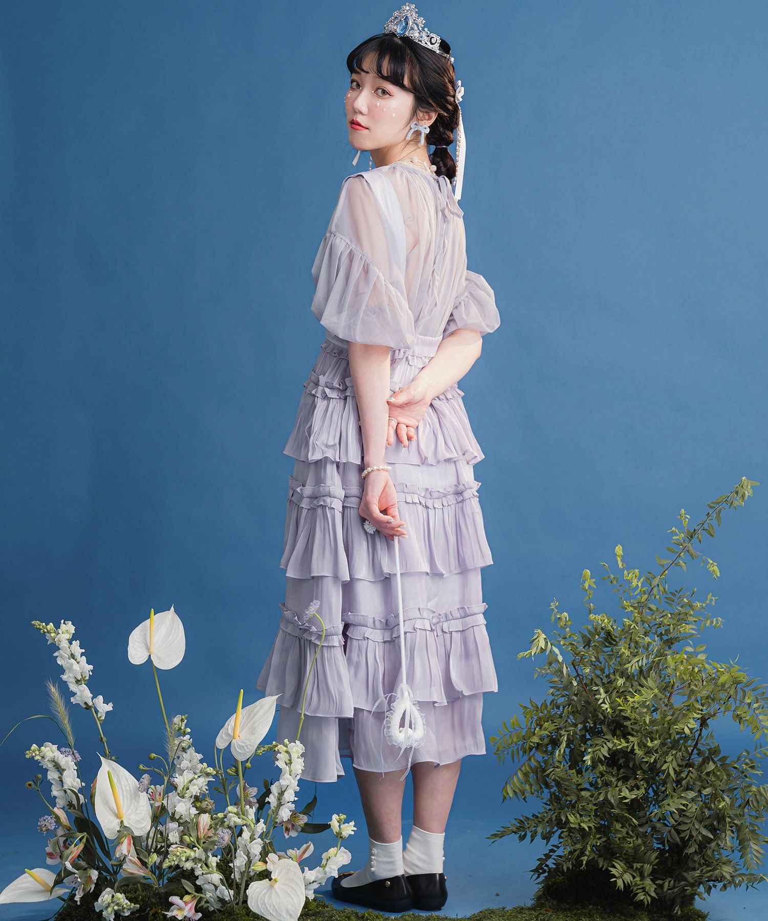 レディース オールシーズン 透け感 ウエストゴム ボリューム ベージュ/M