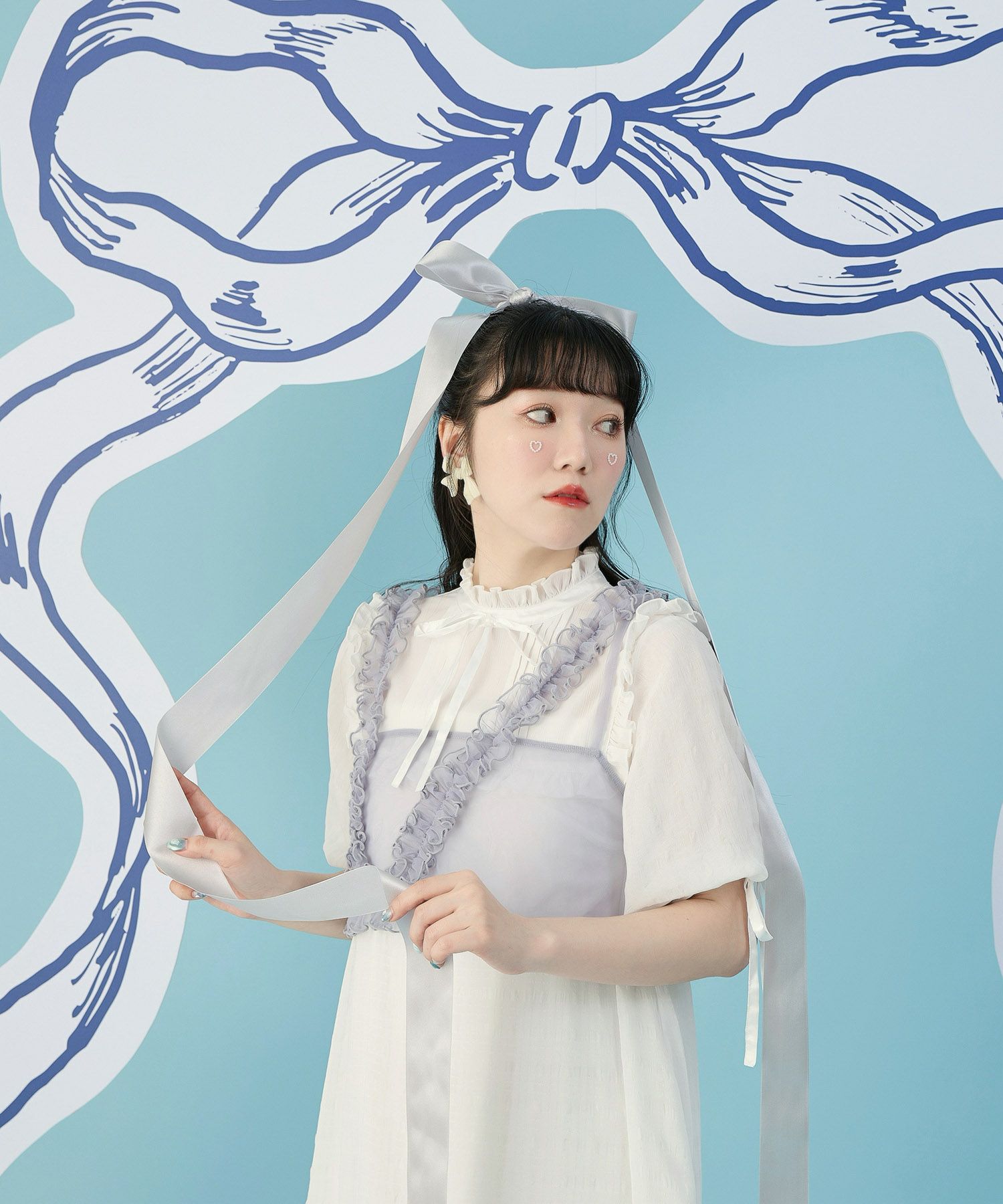 アシンメトリー 春 夏 リボン レースアップ /グレー/ピンクベージュ/M