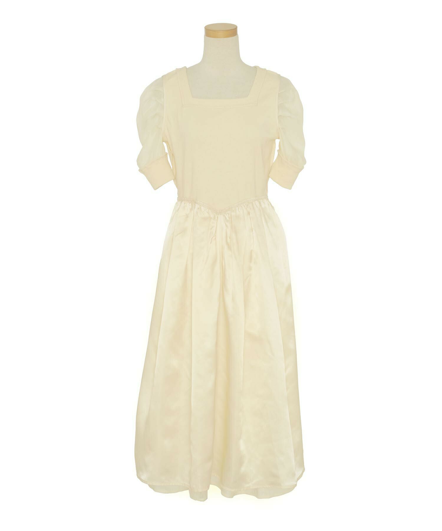 レディース/ワンピース/リブ/ドッキング/異素材/ラメ/シアー/シースルー/ドレッシー/パワショル袖/タック/フレア/パール/半袖/5分袖/袖コンシャス/トレンド/綺麗め/結婚式/上品/フェミニン/エレガント/お茶会/春/夏/発表会