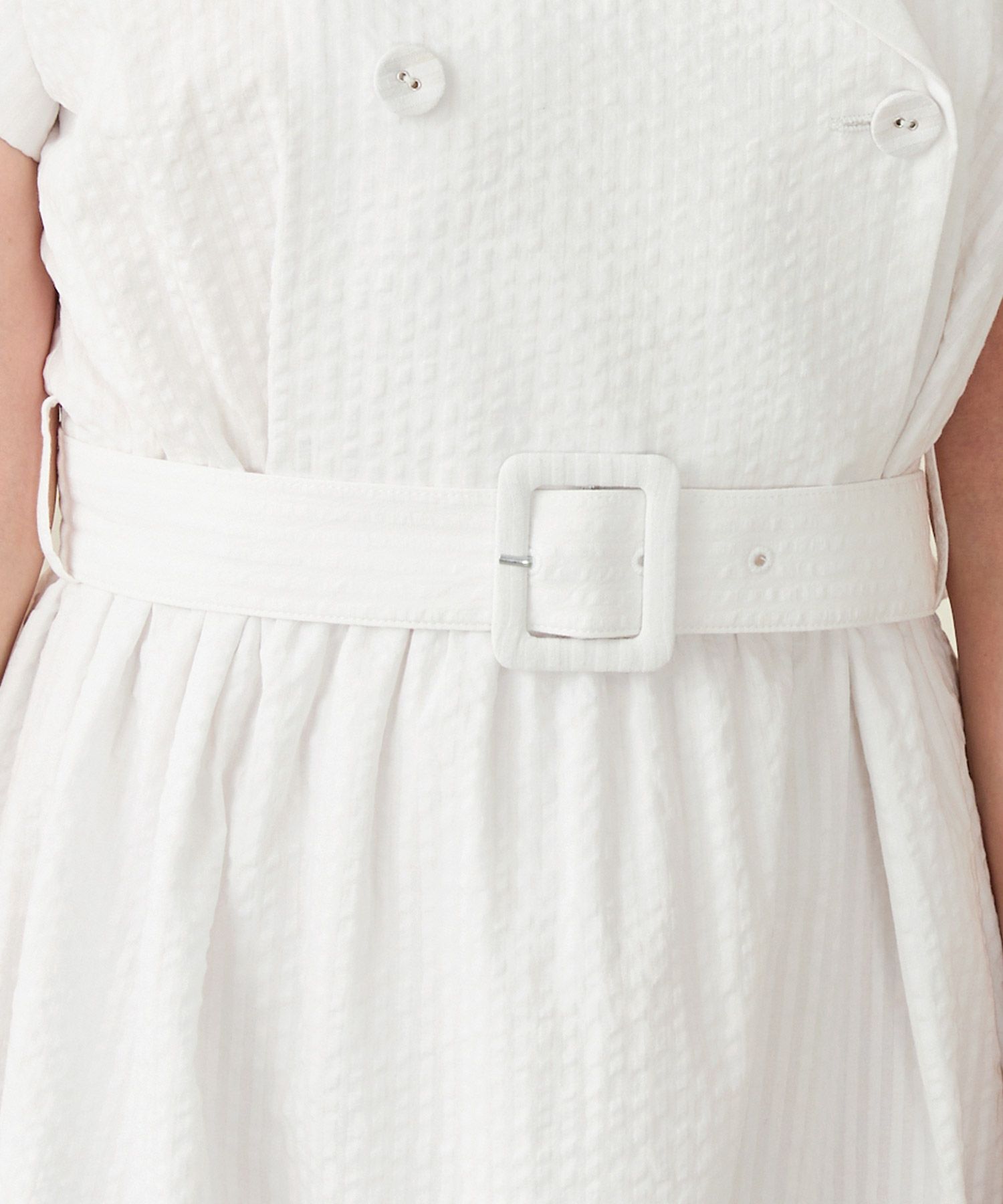 手洗い可 大人 コーデ 着痩せ コットン 白 ストライプ シャツ 30代 40代 レディース 夏 ウエストマーク ジョイントスペース