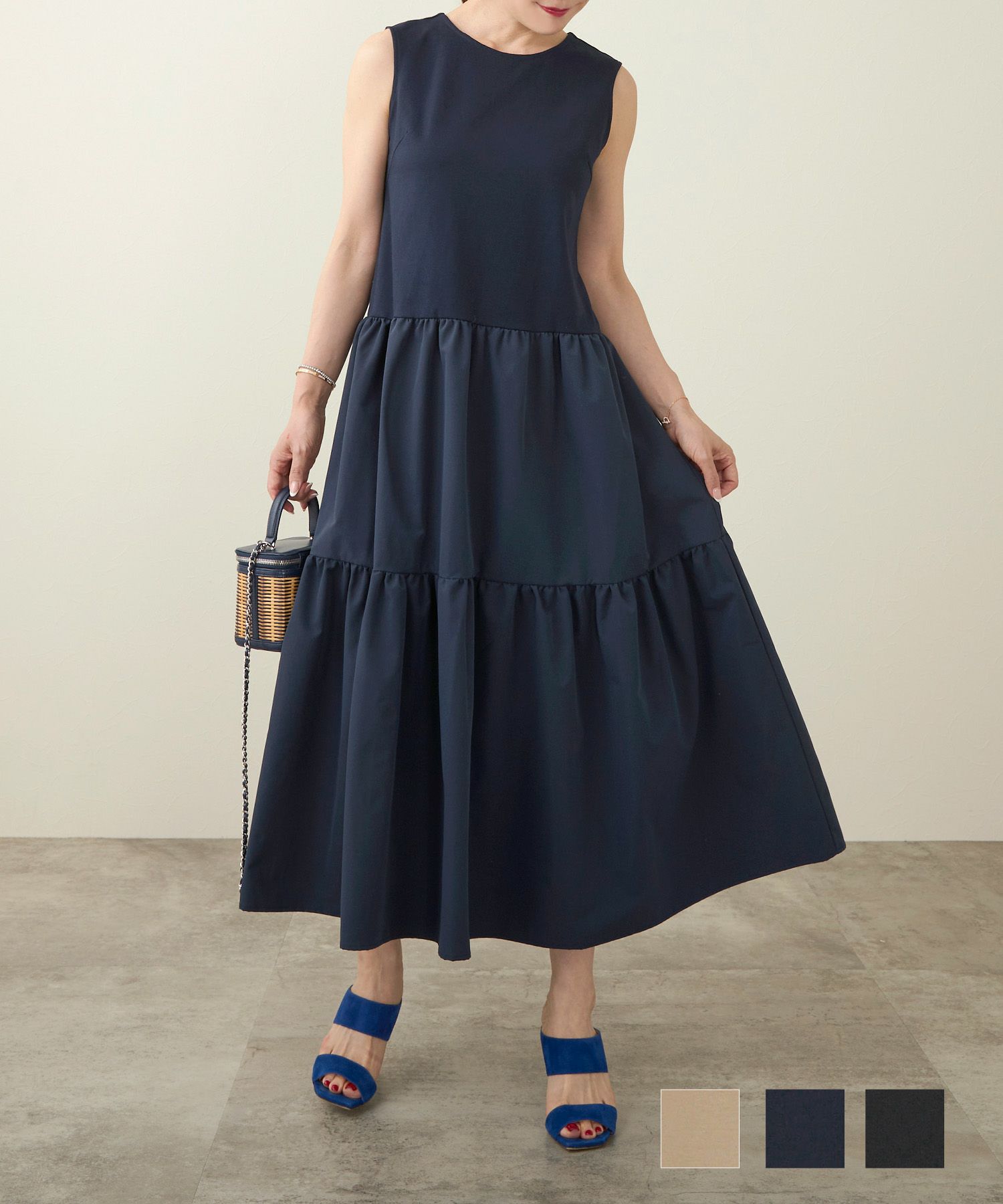 バックVリボン ノースリ ティアード ワンピース Liala×PG