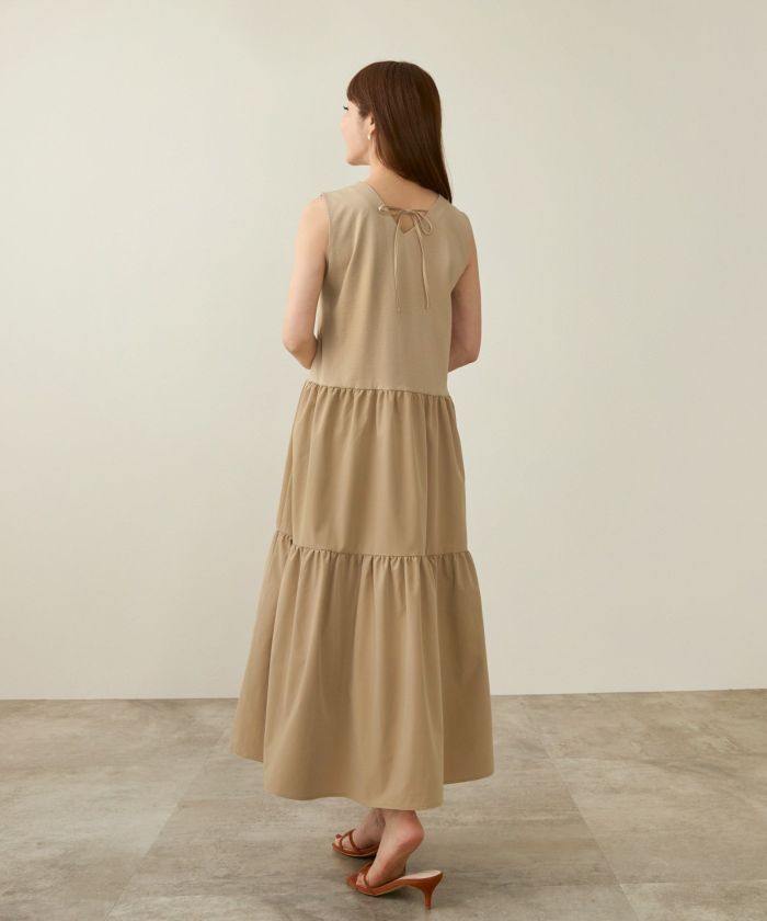 【GIANA】日本未入荷！パールリボン付ノースリーブワンピース ギャザーバックストラップロングワンピース | レディース