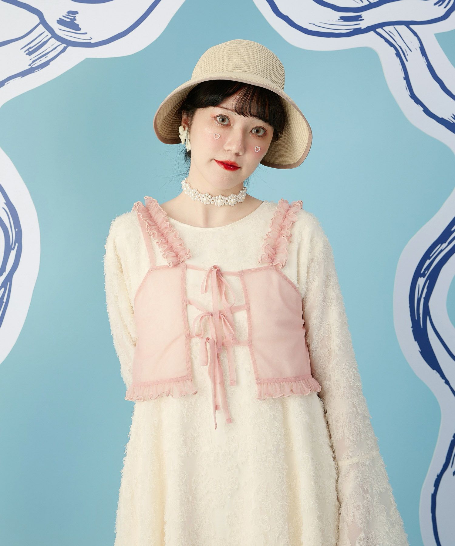 チャーム スリット つば広 夏/アイボリー/ベージュ/F