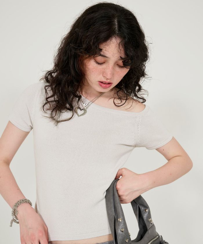 GW-SALE オフショル ニットTシャツ TINA：JOJUN 全3色｜tnj421