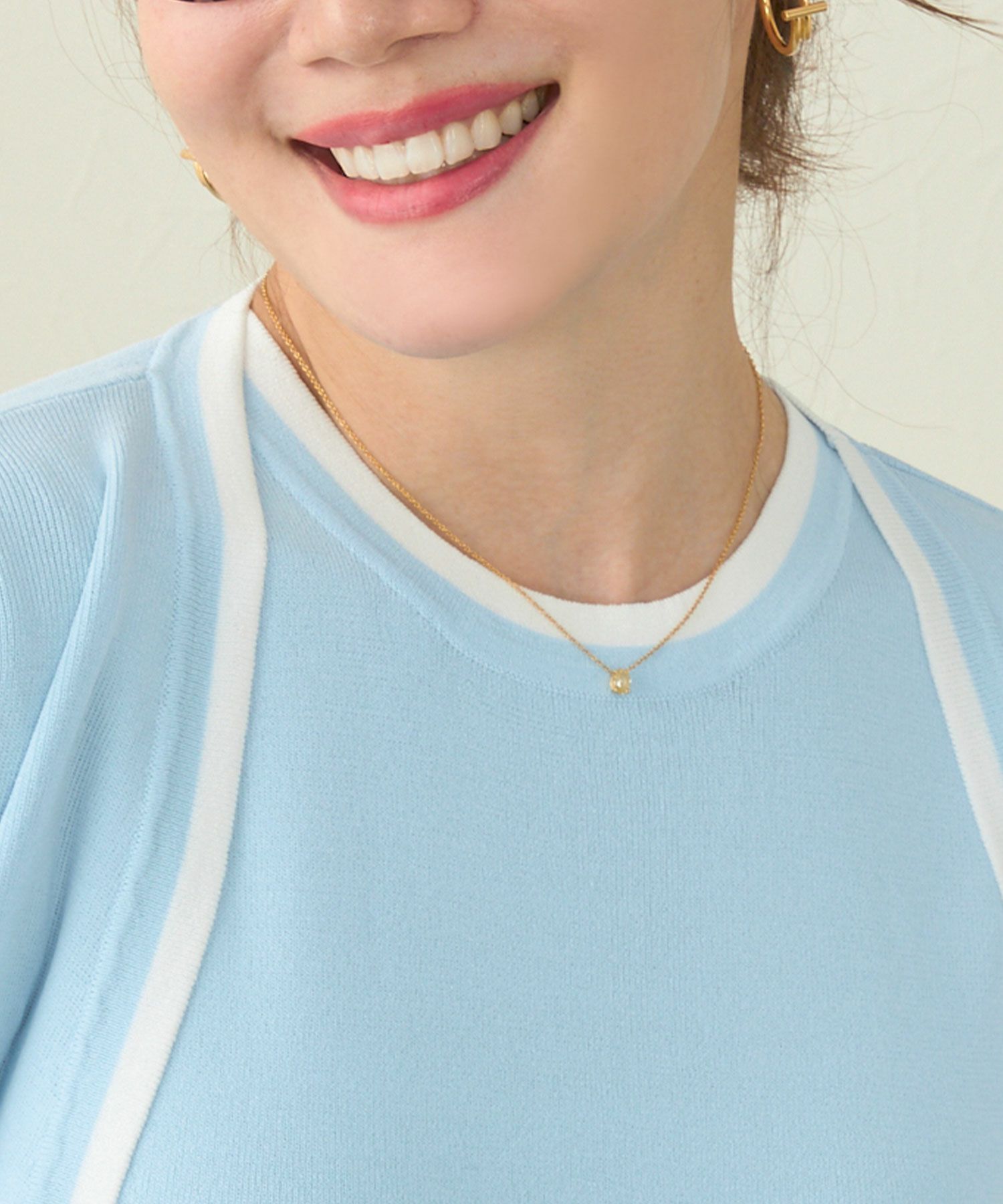 手洗い可/サマーニット洗える半袖長袖アンサンブルニットバイカラー春夏秋トップスレディース大人きれいめオフィスジョイントスペース