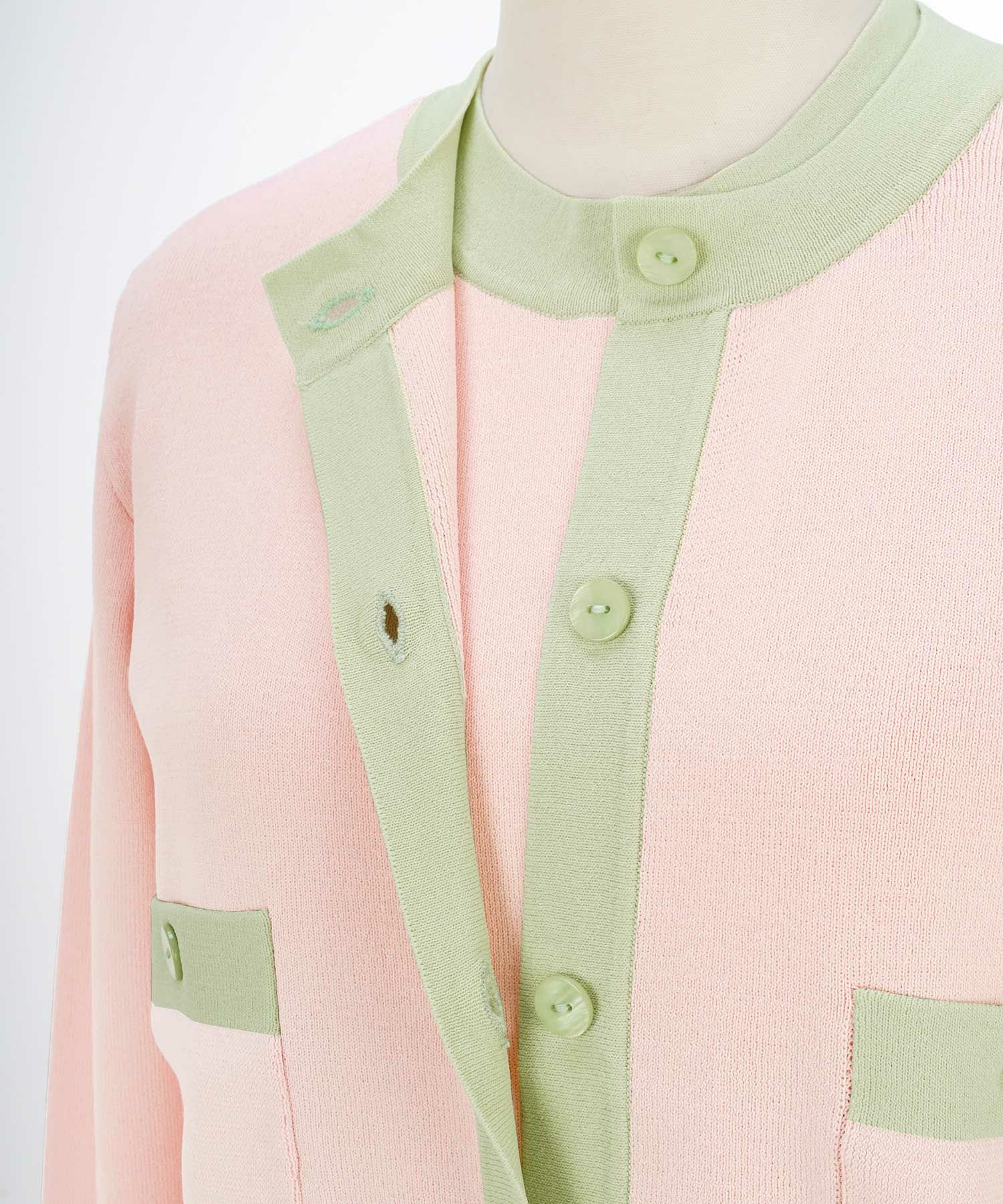 2点セット バイカラー クルーネック カーディガン & ノースリーブ  