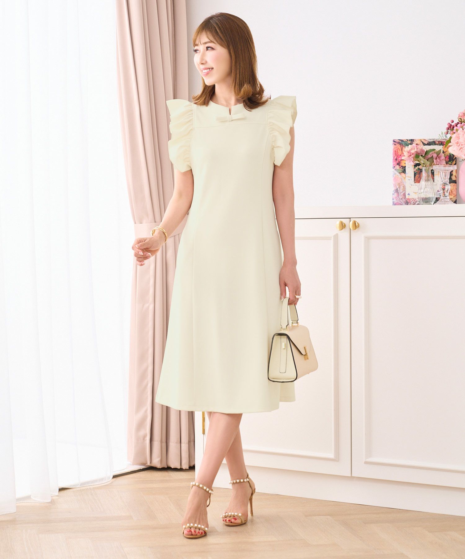 フリルスリーブ リボン付き リラックス ワンピース Prima Scherrer 全3 