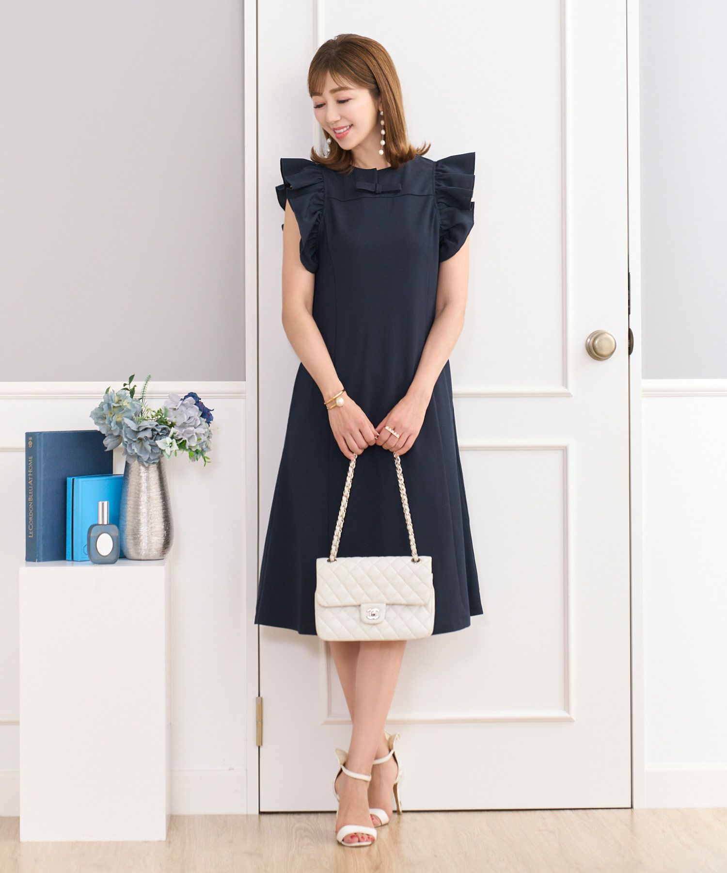 フリルスリーブ リボン付き リラックス ワンピース Prima Scherrer 全3 