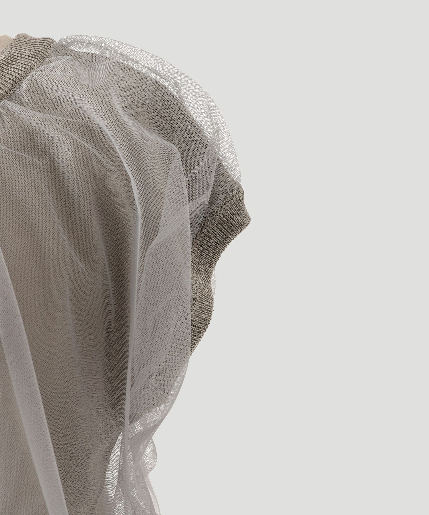 レディース 無地 薄手 春夏 カジュアル トップス/セレクト/チュール/ドッキング/ニット/プルオーバー/ホワイト/グレー/ブラック/M