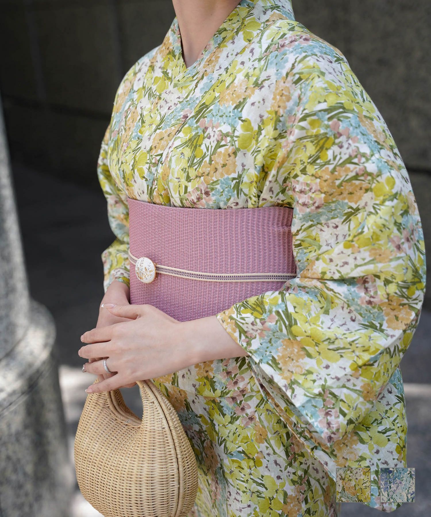 浴衣 兵児帯 セット Made with Liberty Fabric HUIT イエロー/ブルー