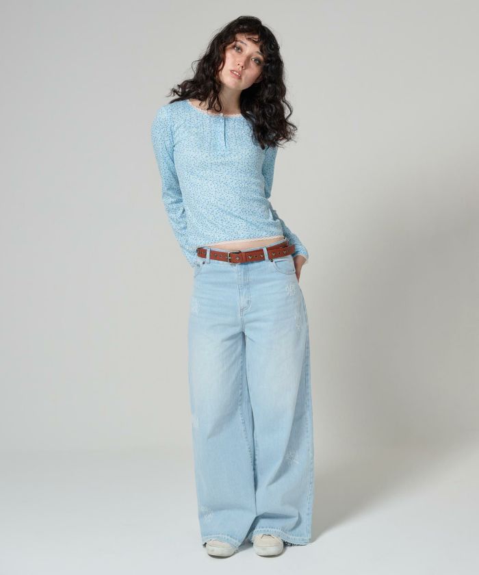 GW-SALE ダメージ ルーズデニムパンツ TINA：JOJUN 全1色