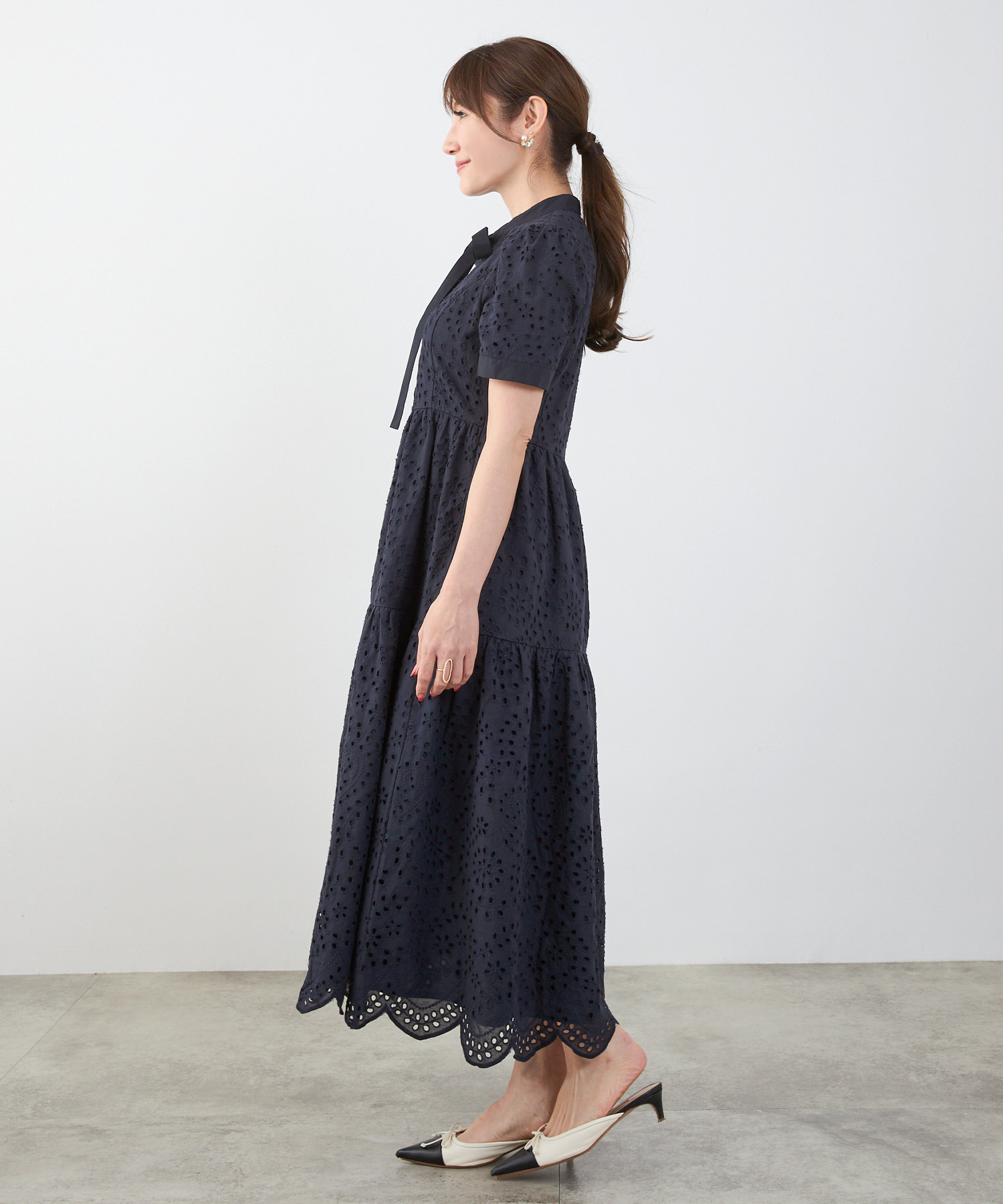 手洗い可レースワンピース半袖白黒レディース白い洗える春夏秋かわいい大人ロングジョイントスペース