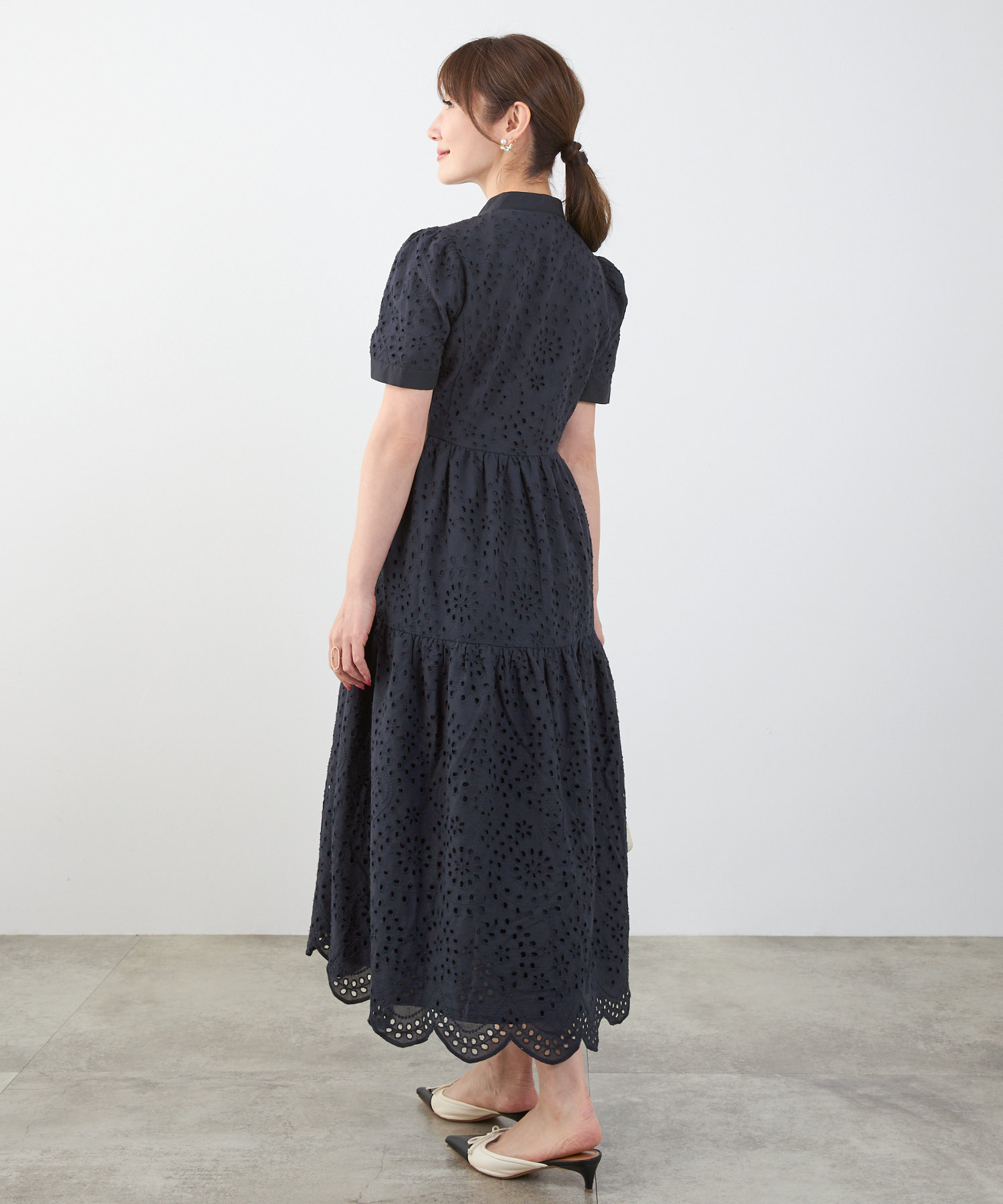 手洗い可レースワンピース半袖白黒レディース白い洗える春夏秋かわいい大人ロングジョイントスペース