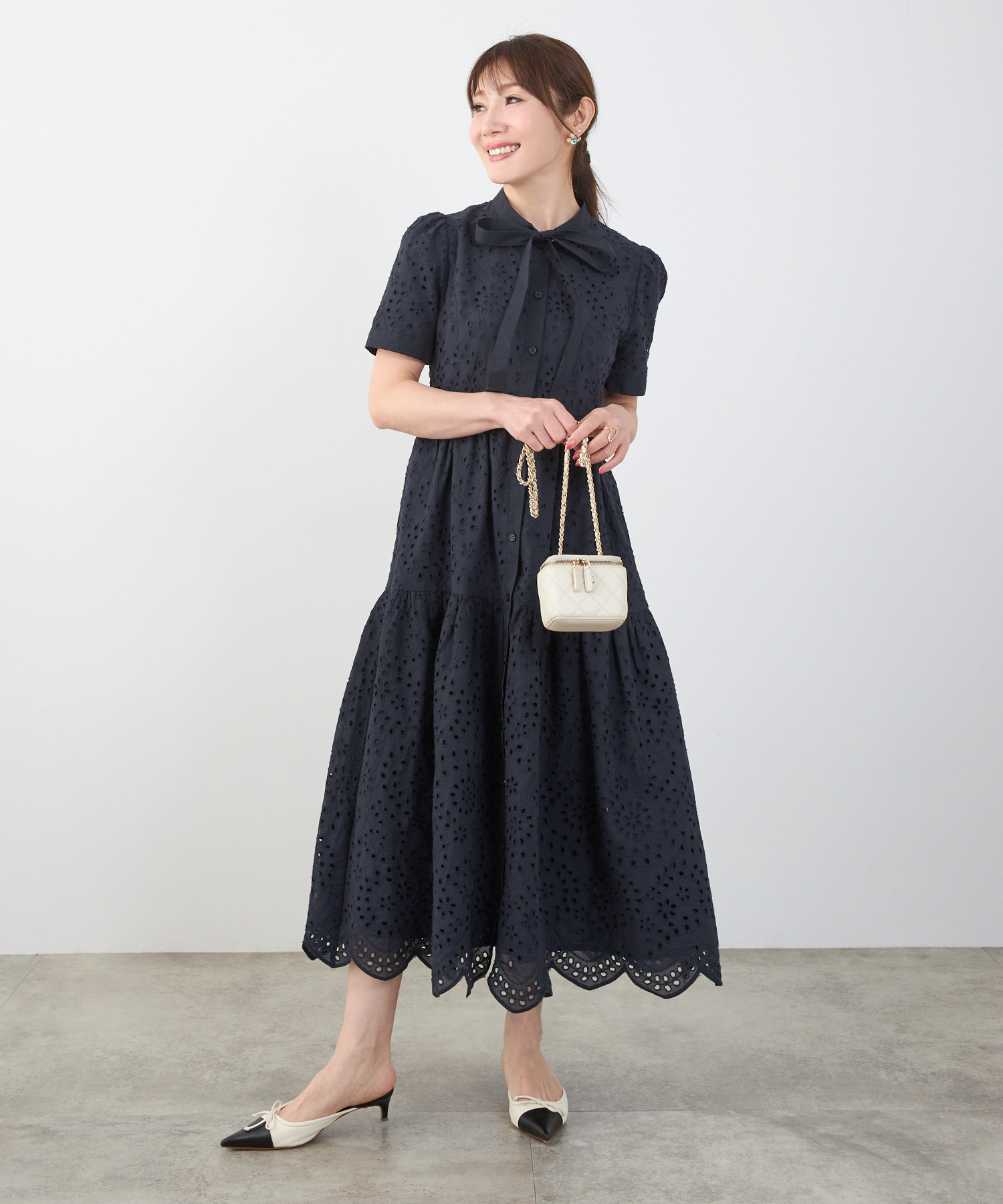 手洗い可レースワンピース半袖白黒レディース白い洗える春夏秋かわいい大人ロングジョイントスペース