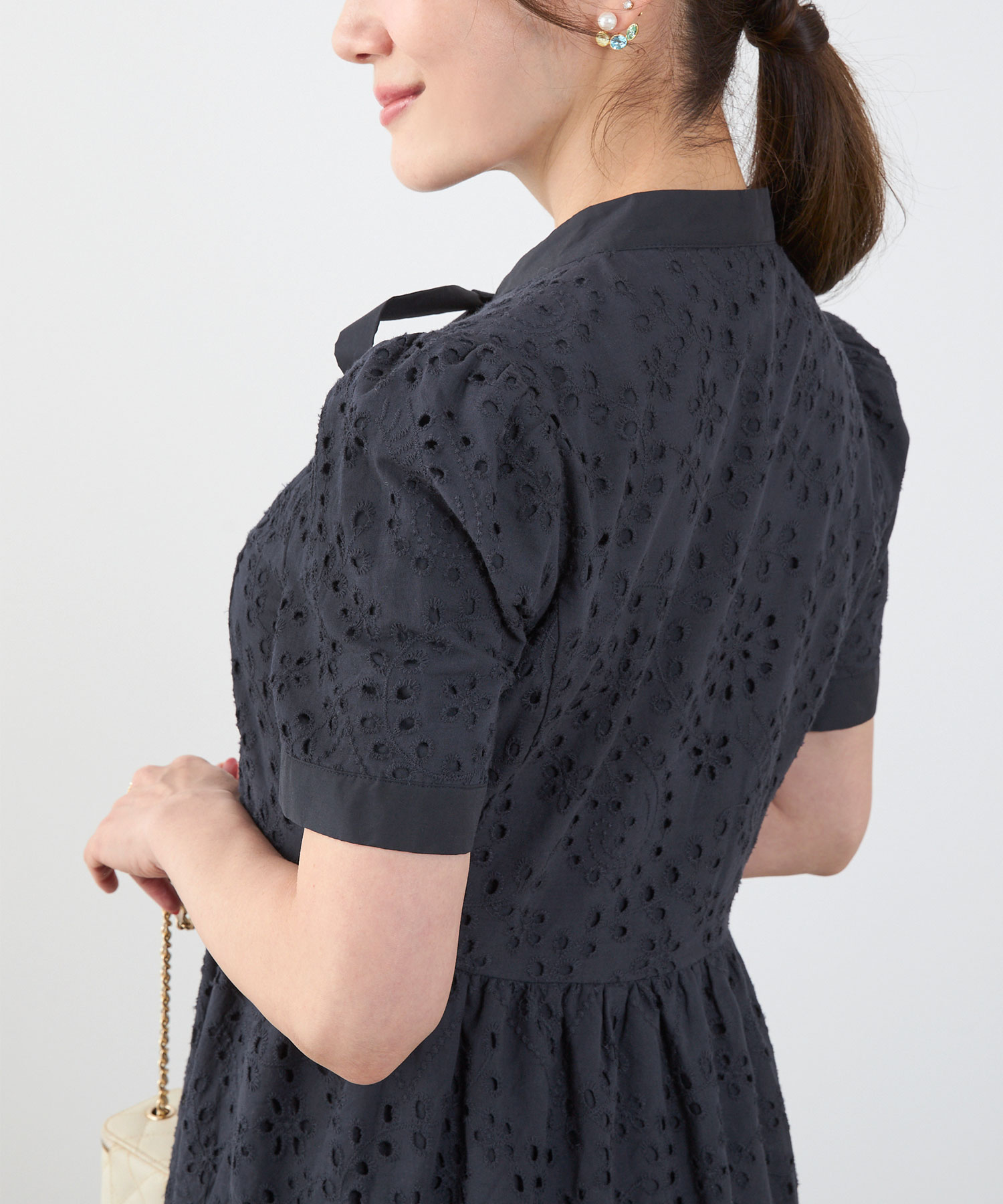 手洗い可レースワンピース半袖白黒レディース白い洗える春夏秋かわいい大人ロングジョイントスペース