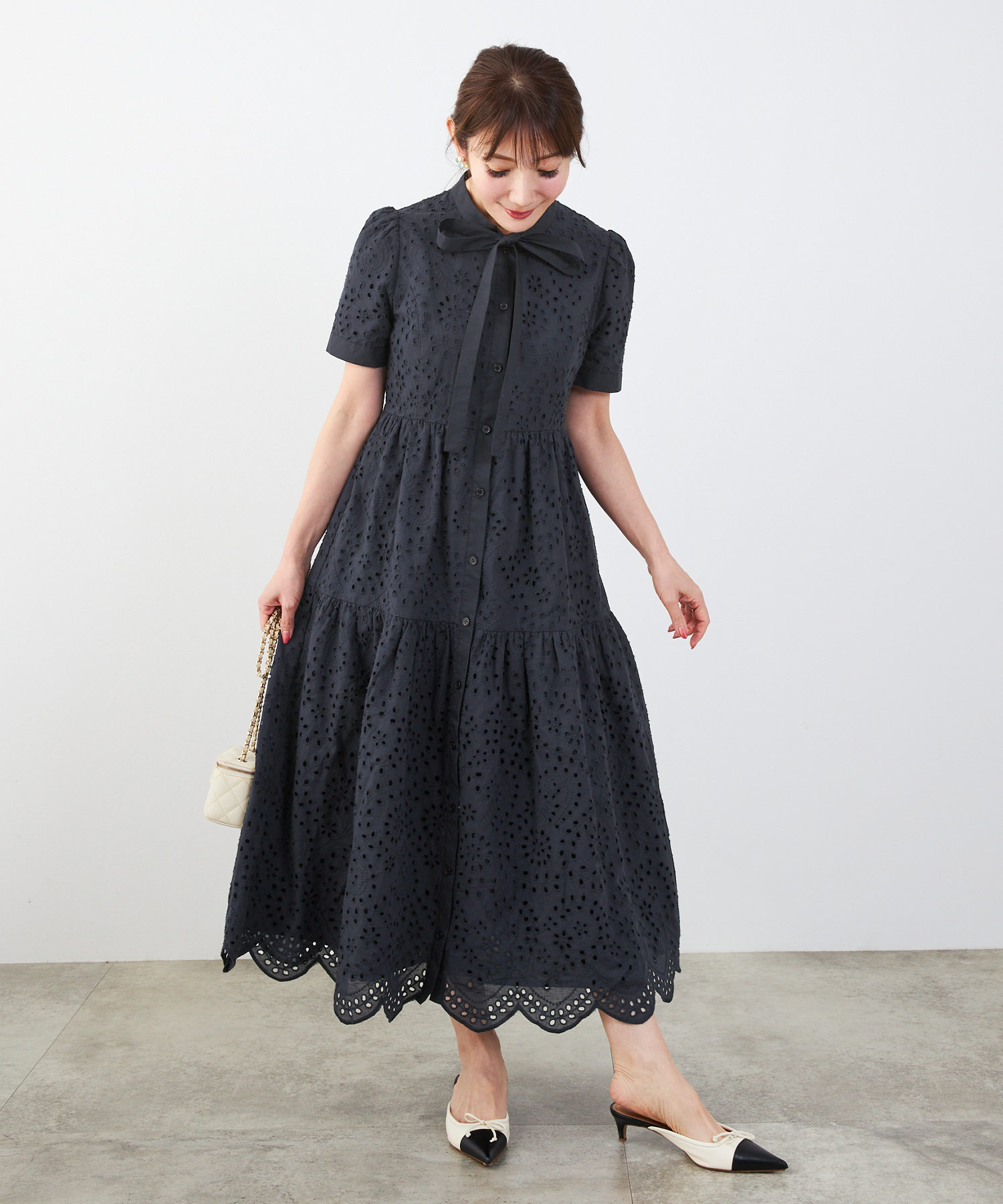 手洗い可レースワンピース半袖白黒レディース白い洗える春夏秋かわいい大人ロングジョイントスペース