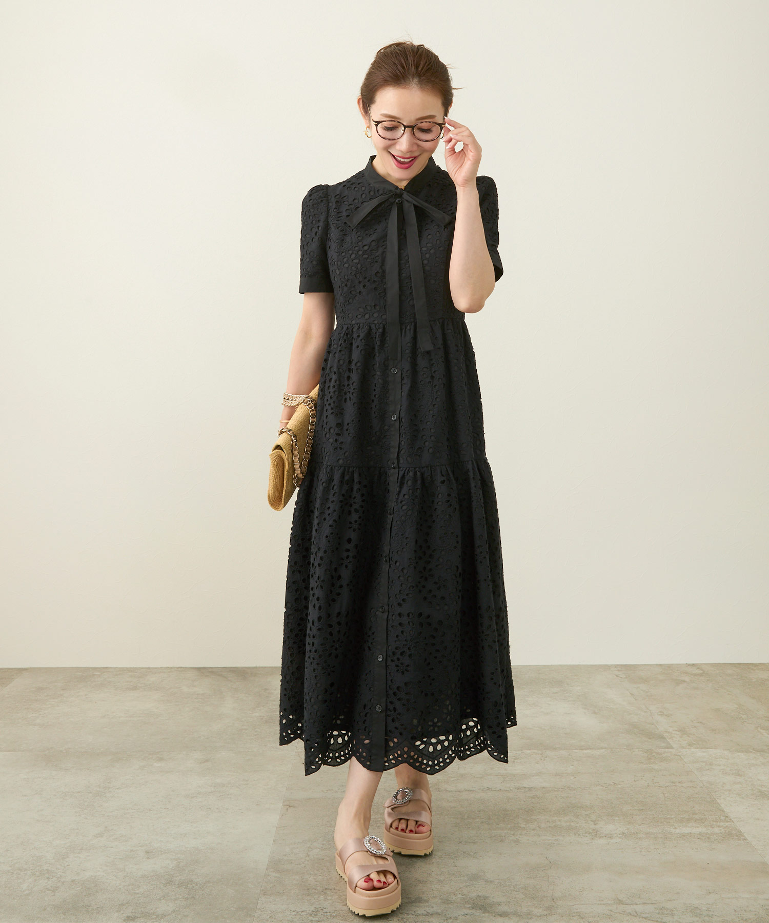 手洗い可レースワンピース半袖白黒レディース白い洗える春夏秋かわいい大人ロングジョイントスペース