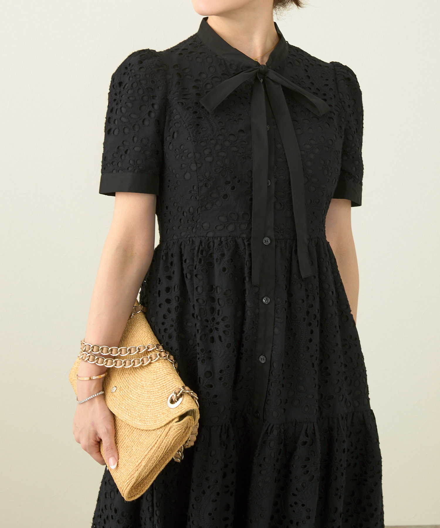 手洗い可レースワンピース半袖白黒レディース白い洗える春夏秋かわいい大人ロングジョイントスペース